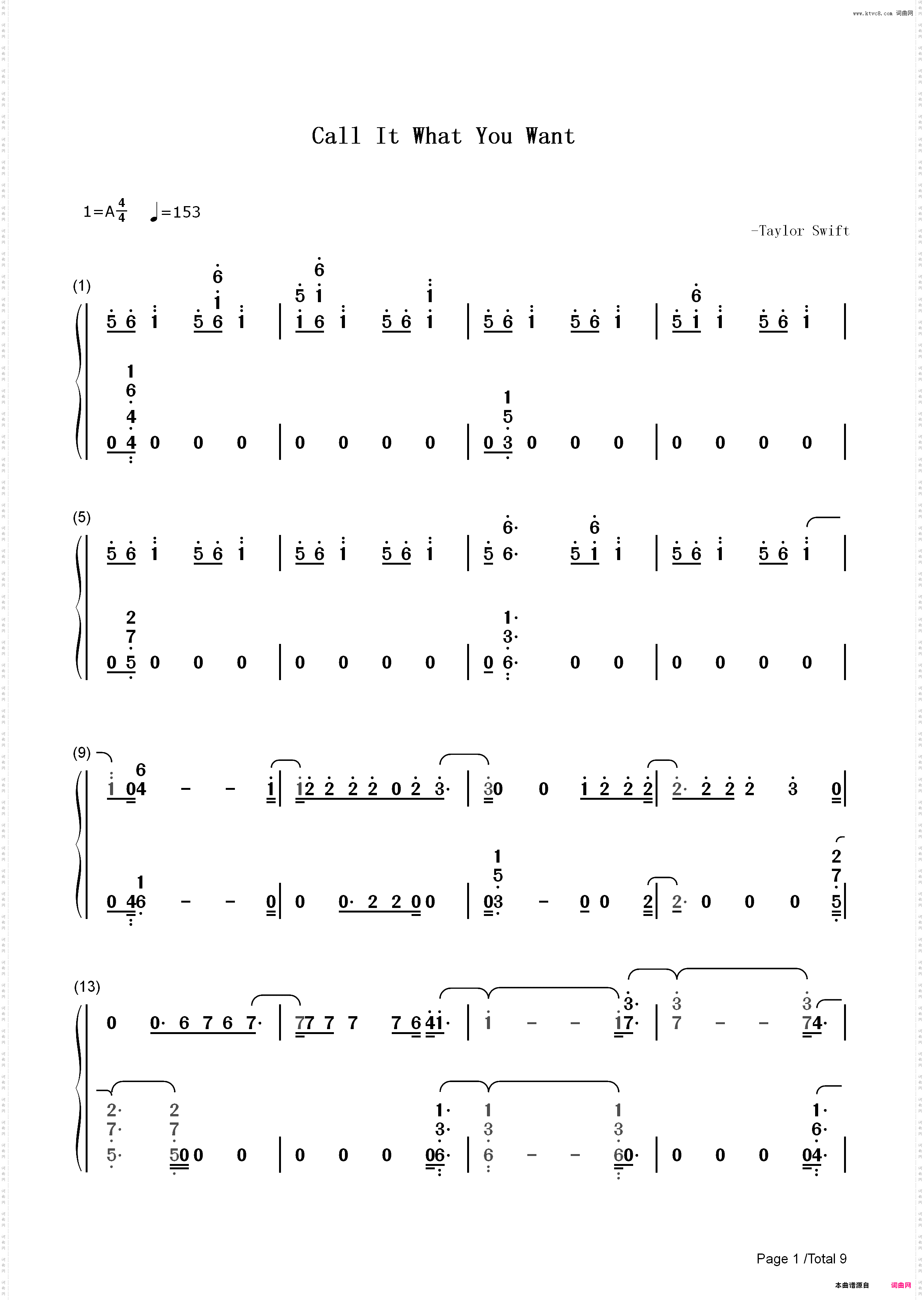 Call It What You Want-Taylor Swift_简谱版