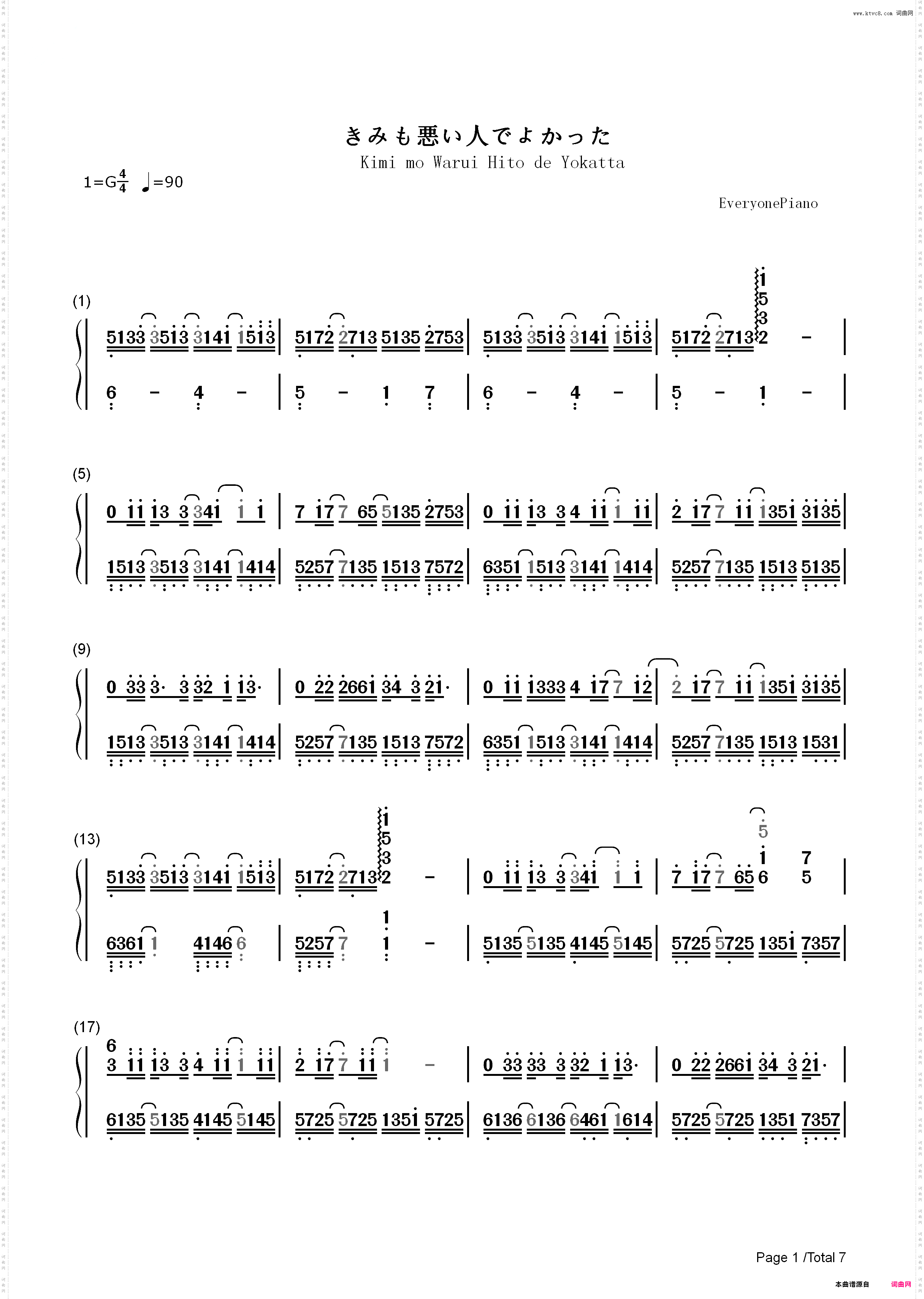 きみも悪い人でよかった-初音未来_简谱版