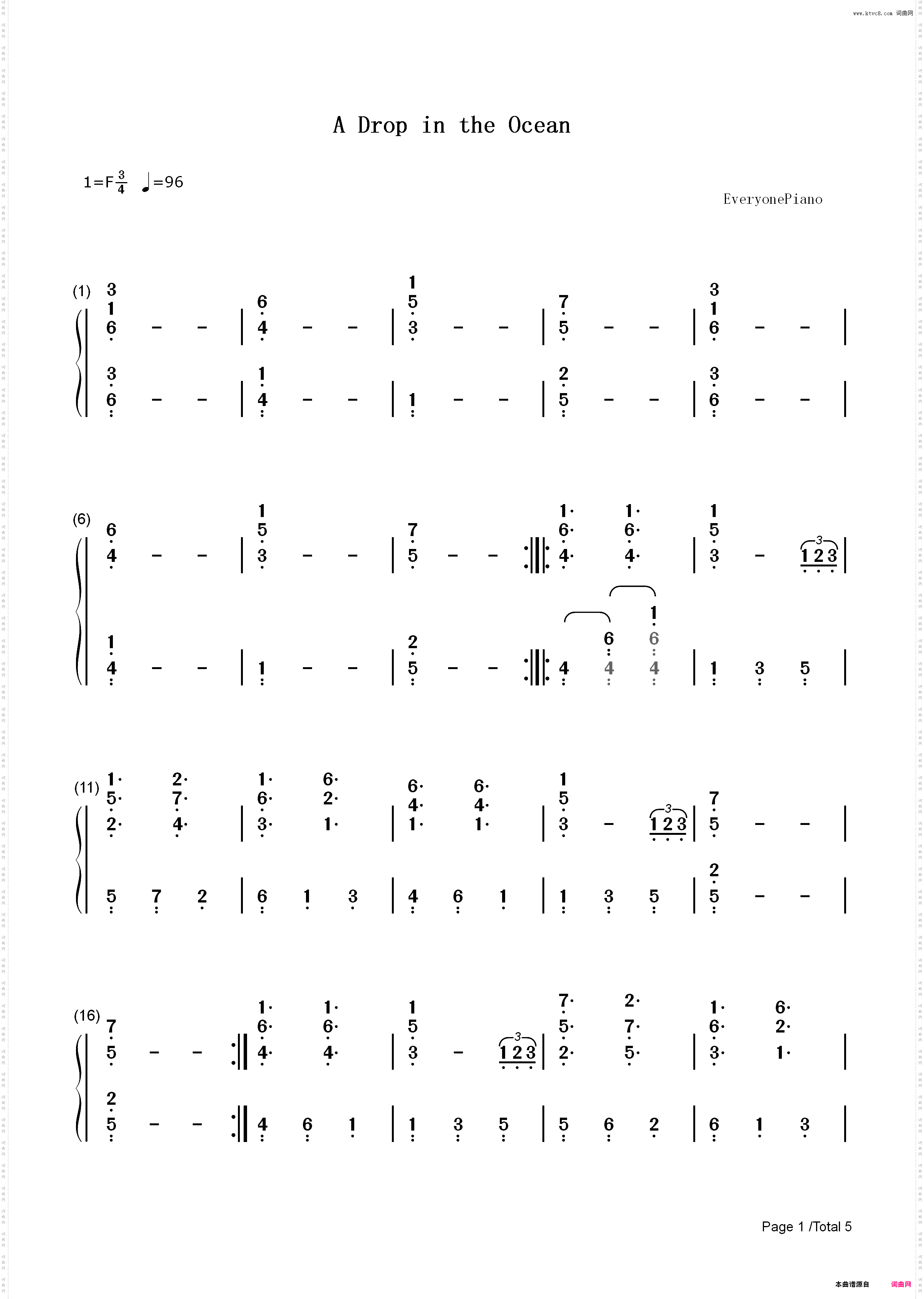 A Drop In The Ocean-Ron Pope_简谱版