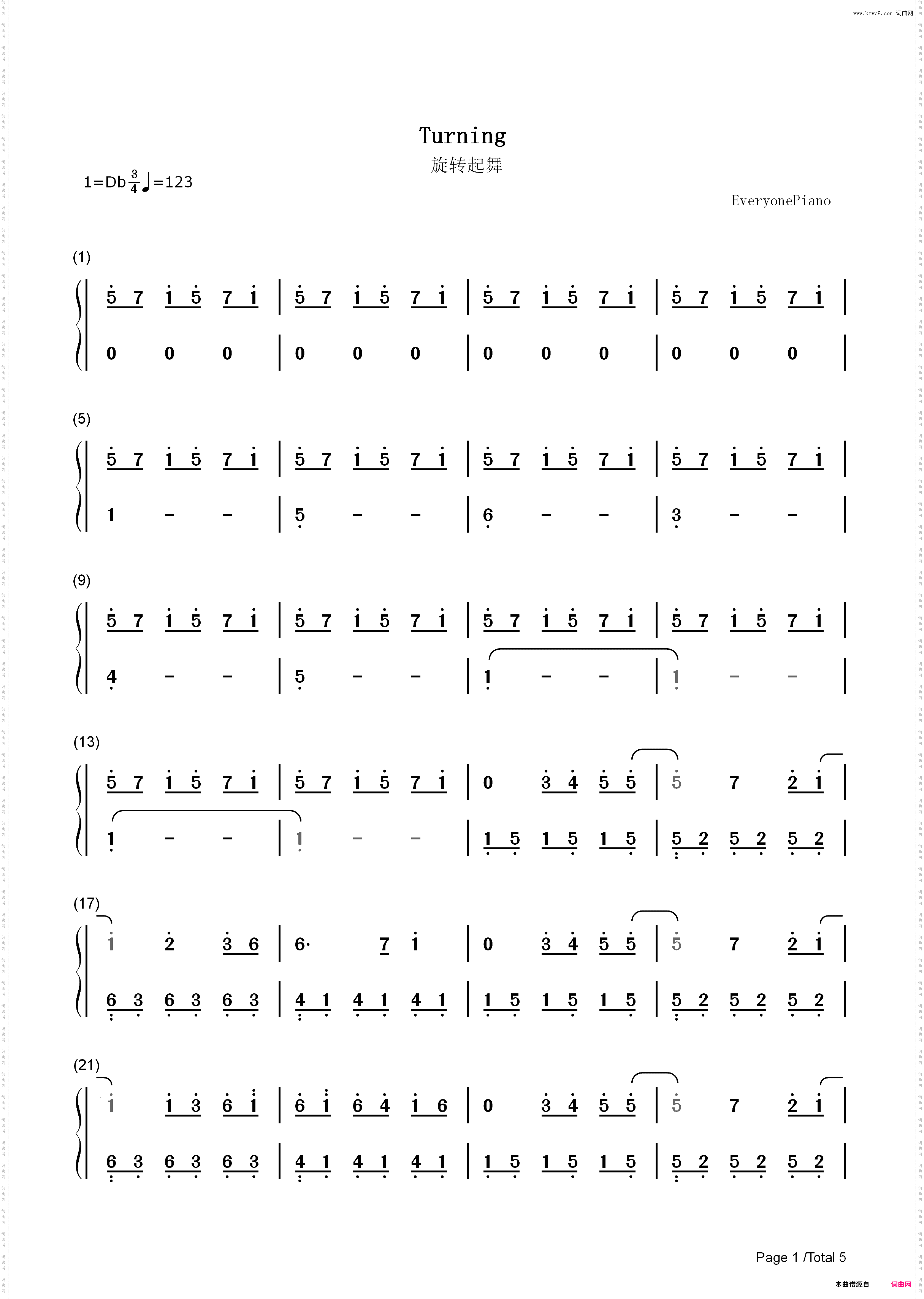 Turning-班得瑞_简谱版