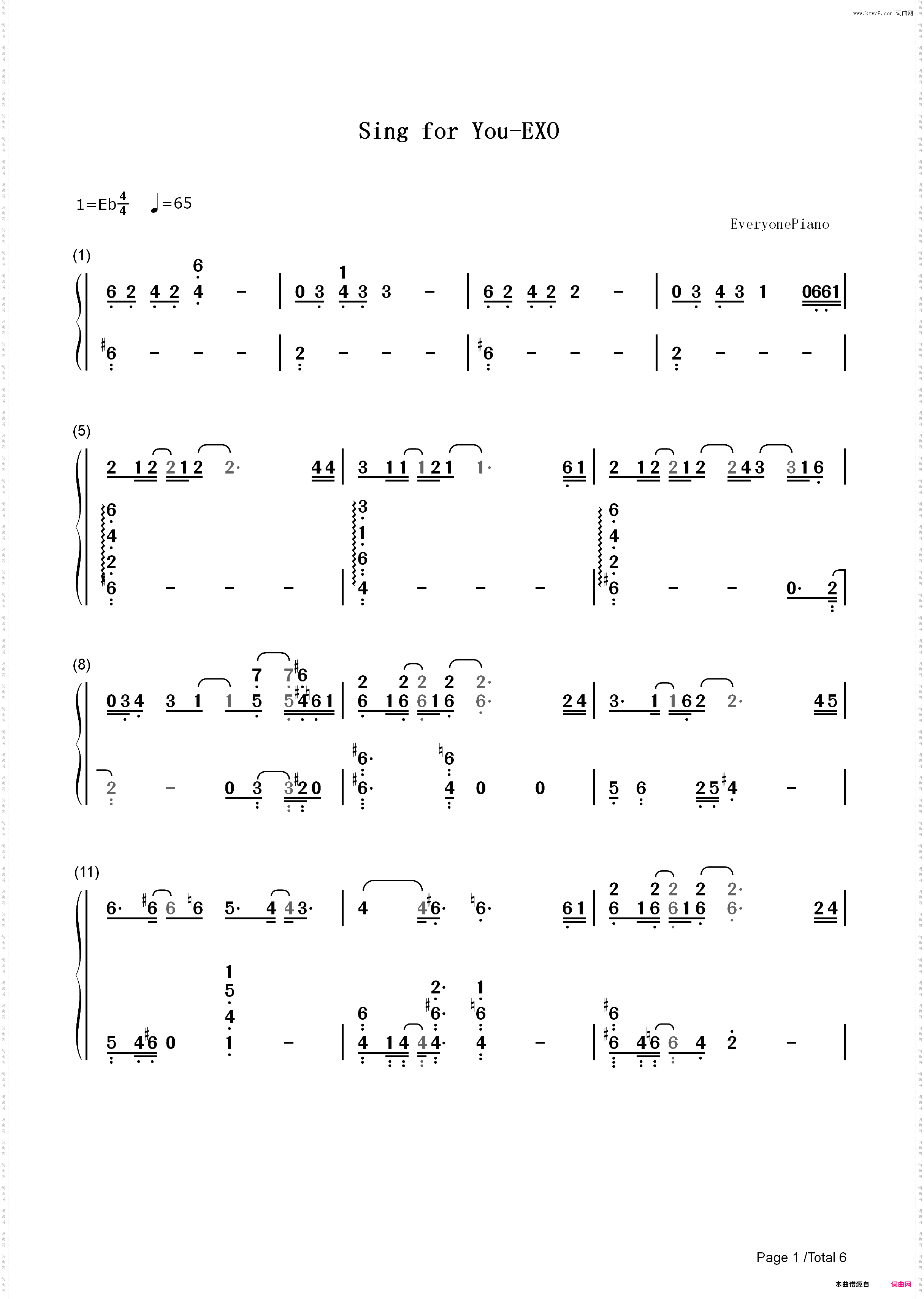 Sing for You-EXO_简谱版