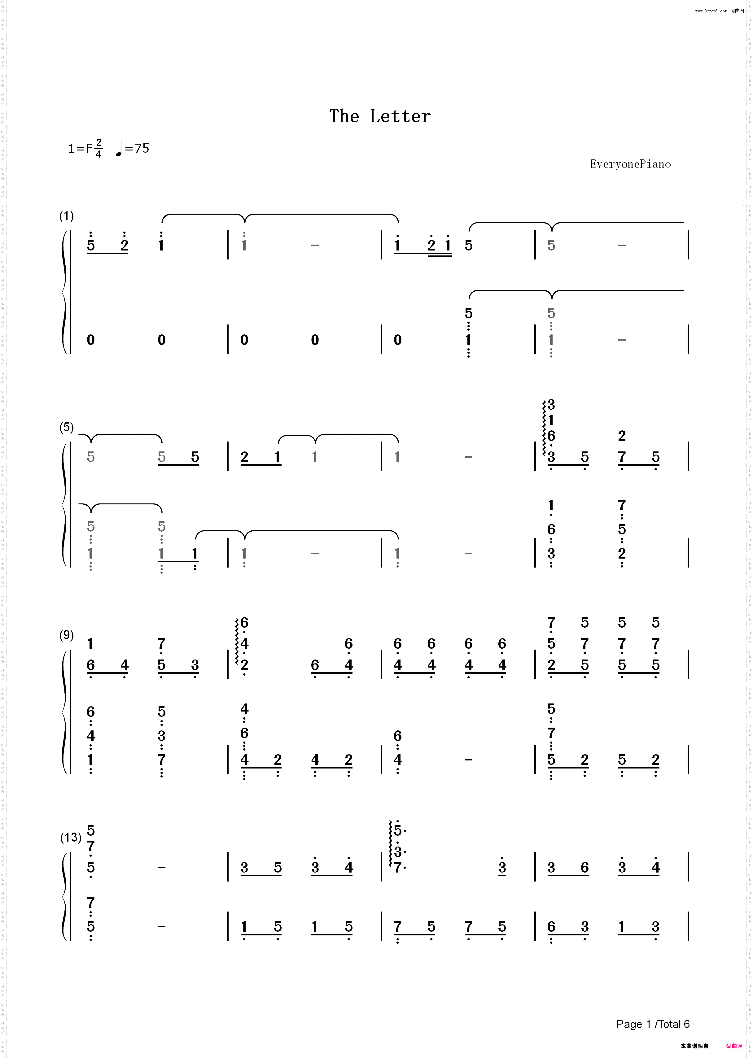 The Letter-Deemo背景音乐_简谱版