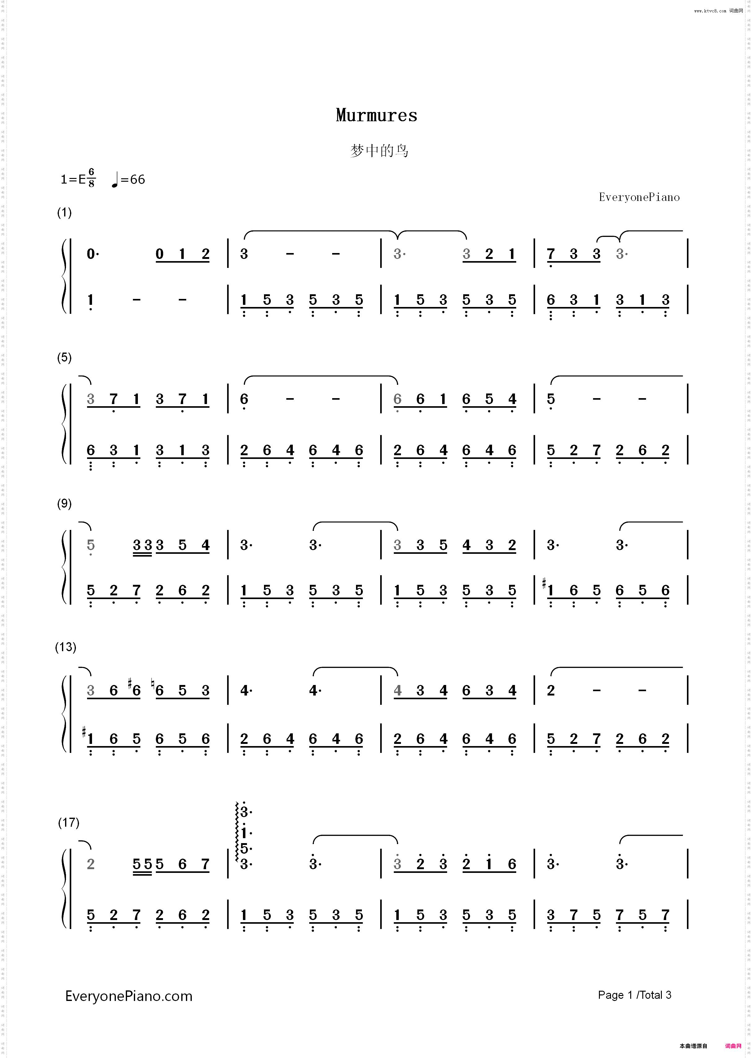 梦中的鸟-Murmures_简谱版