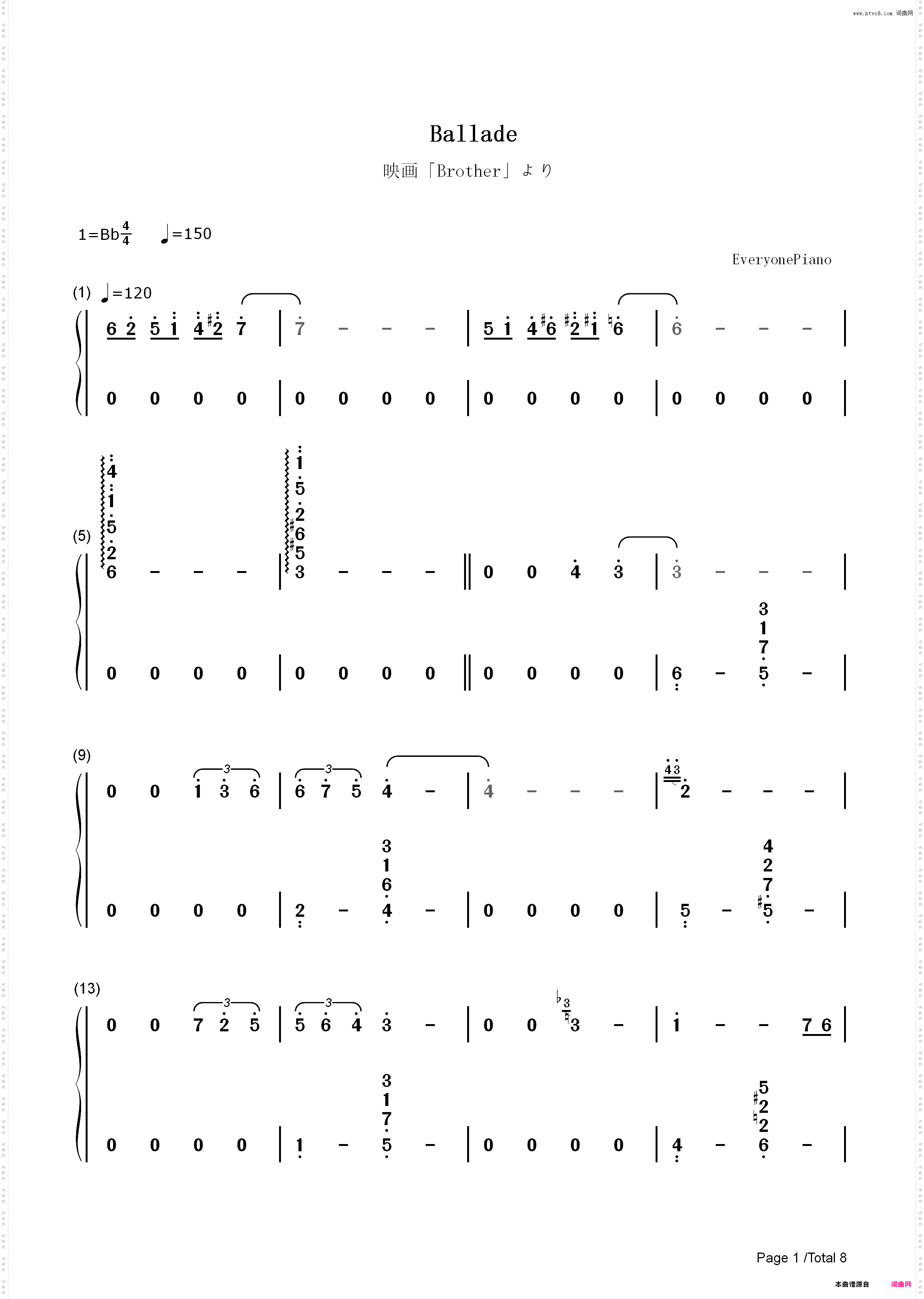 Ballade-久石让-Brother_简谱版