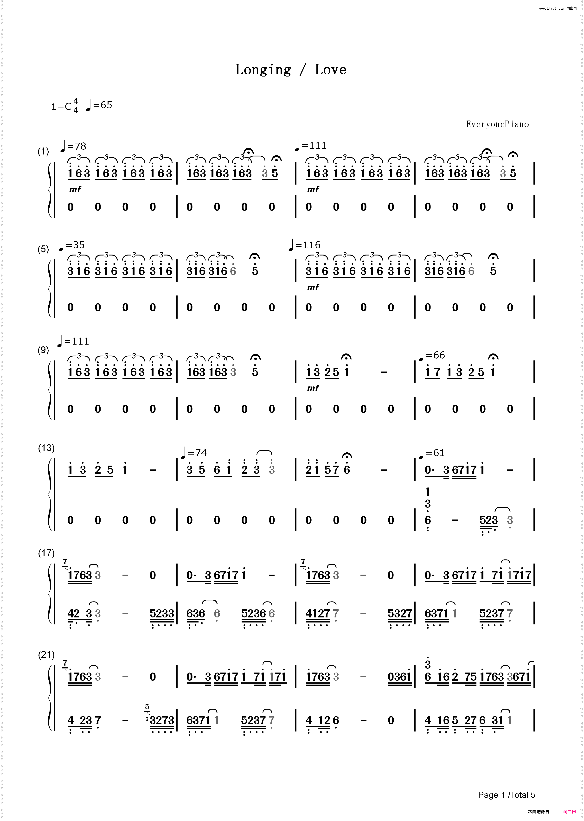 Longing & Love-乔治温斯顿_简谱版