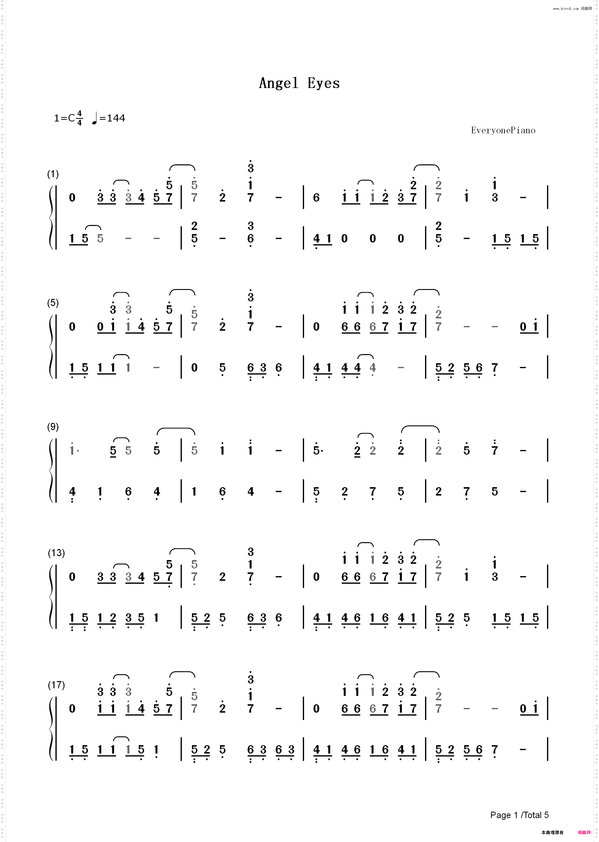 Angel Eyes-Jim Brickman_简谱版