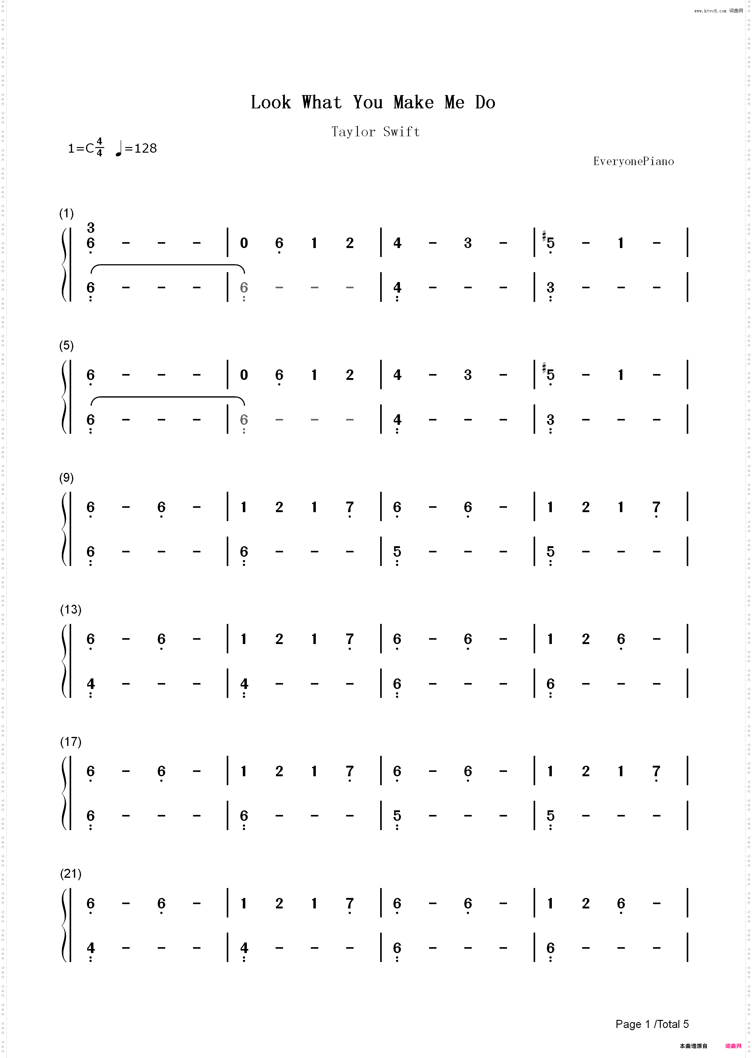 Look What You Made Me Do-Taylor Swift_简谱版