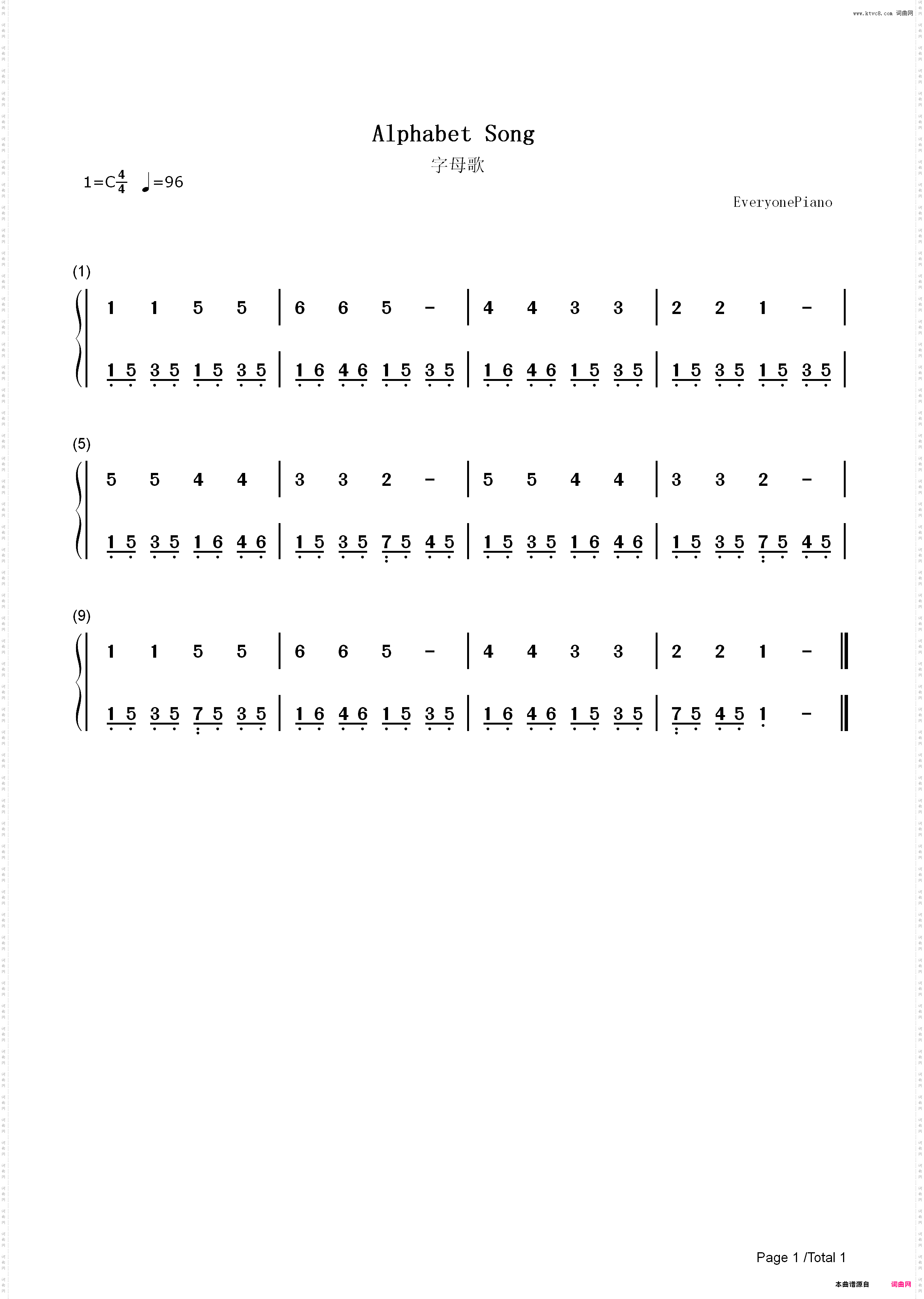 字母歌-ABC歌_简谱版