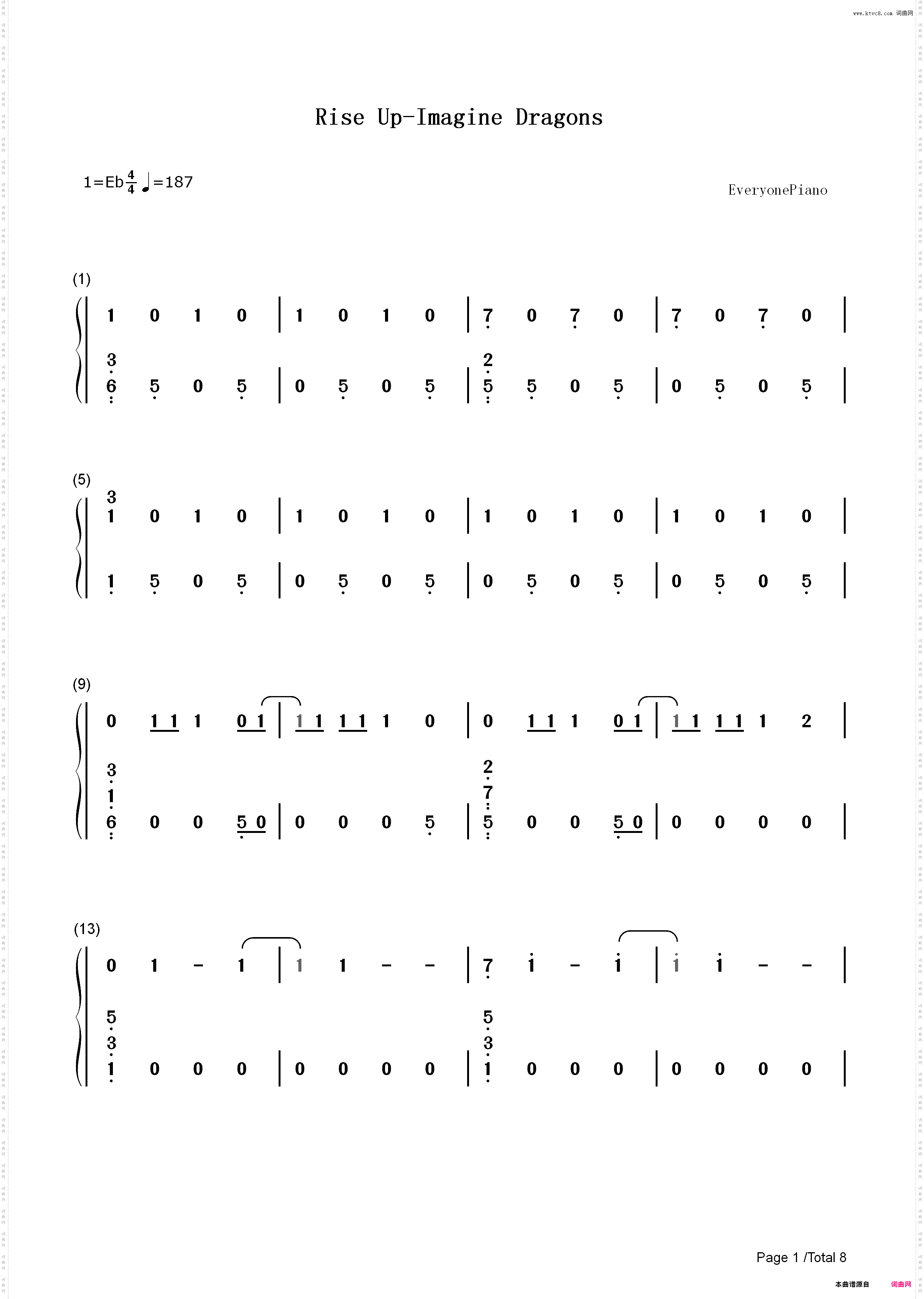 Rise Up-Imagine Dragons_简谱版