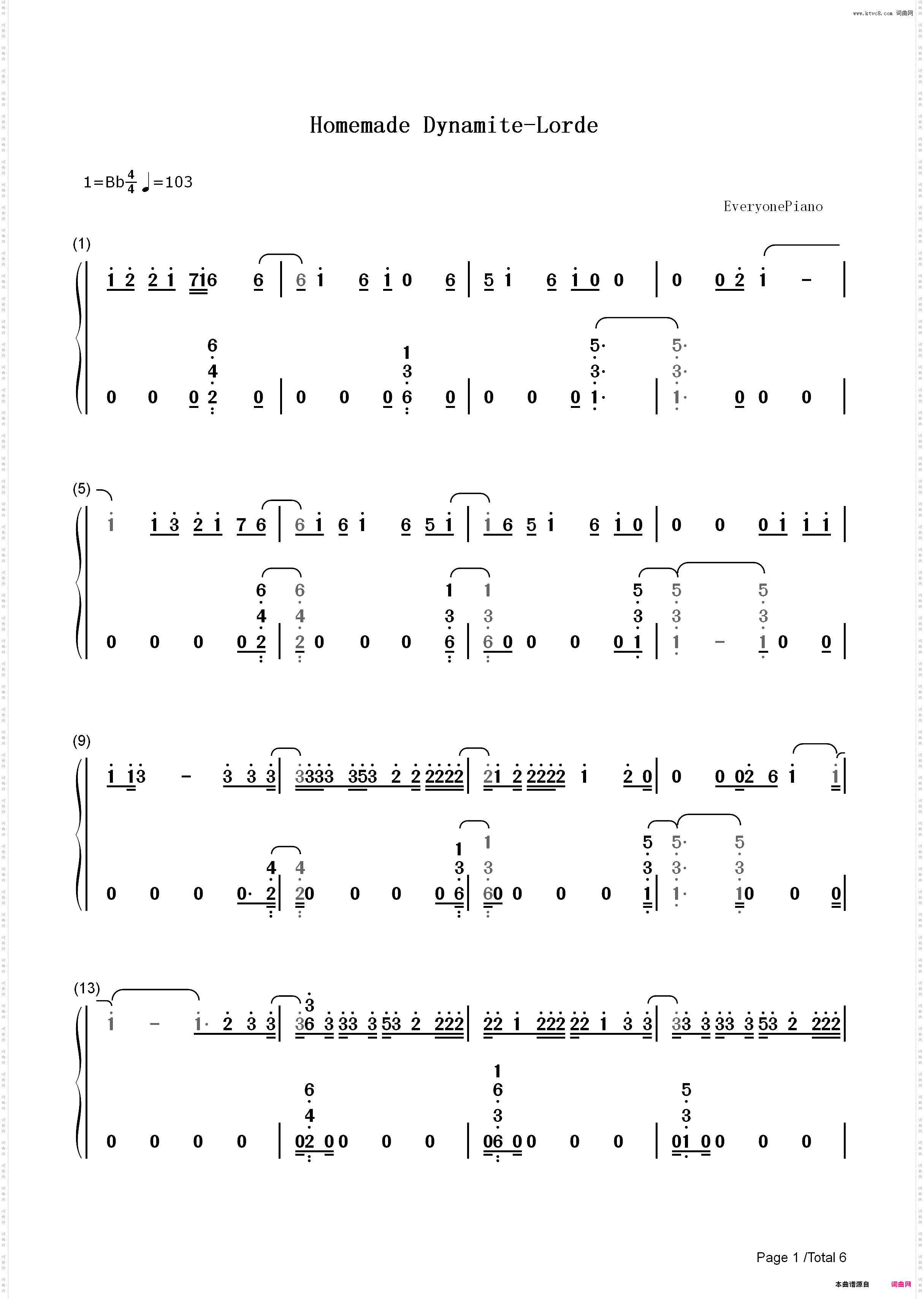 Homemade Dynamite-Lorde_简谱版