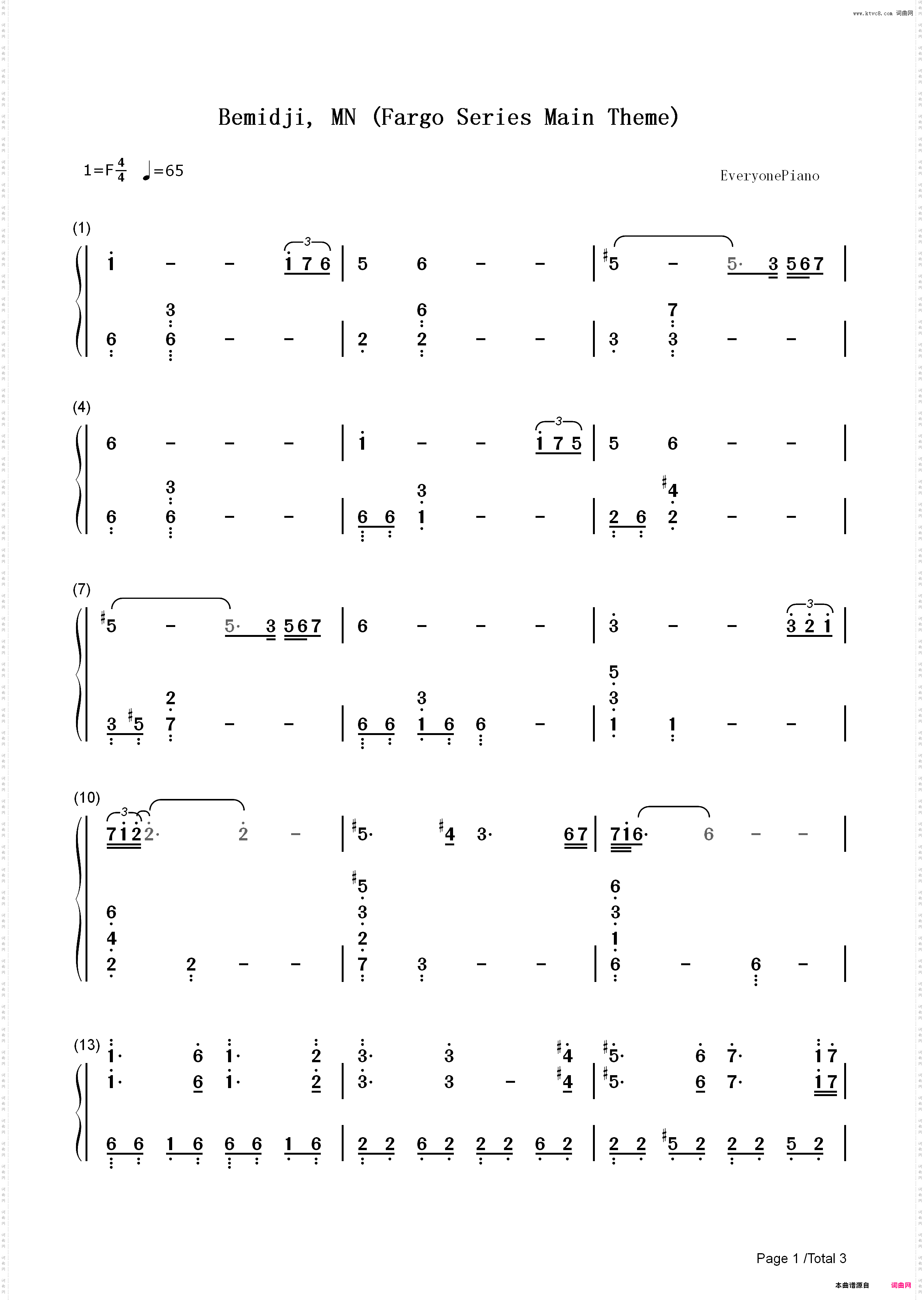 Bemidji MN Fargo Series Main Theme-冰血暴第二季OST_简谱版