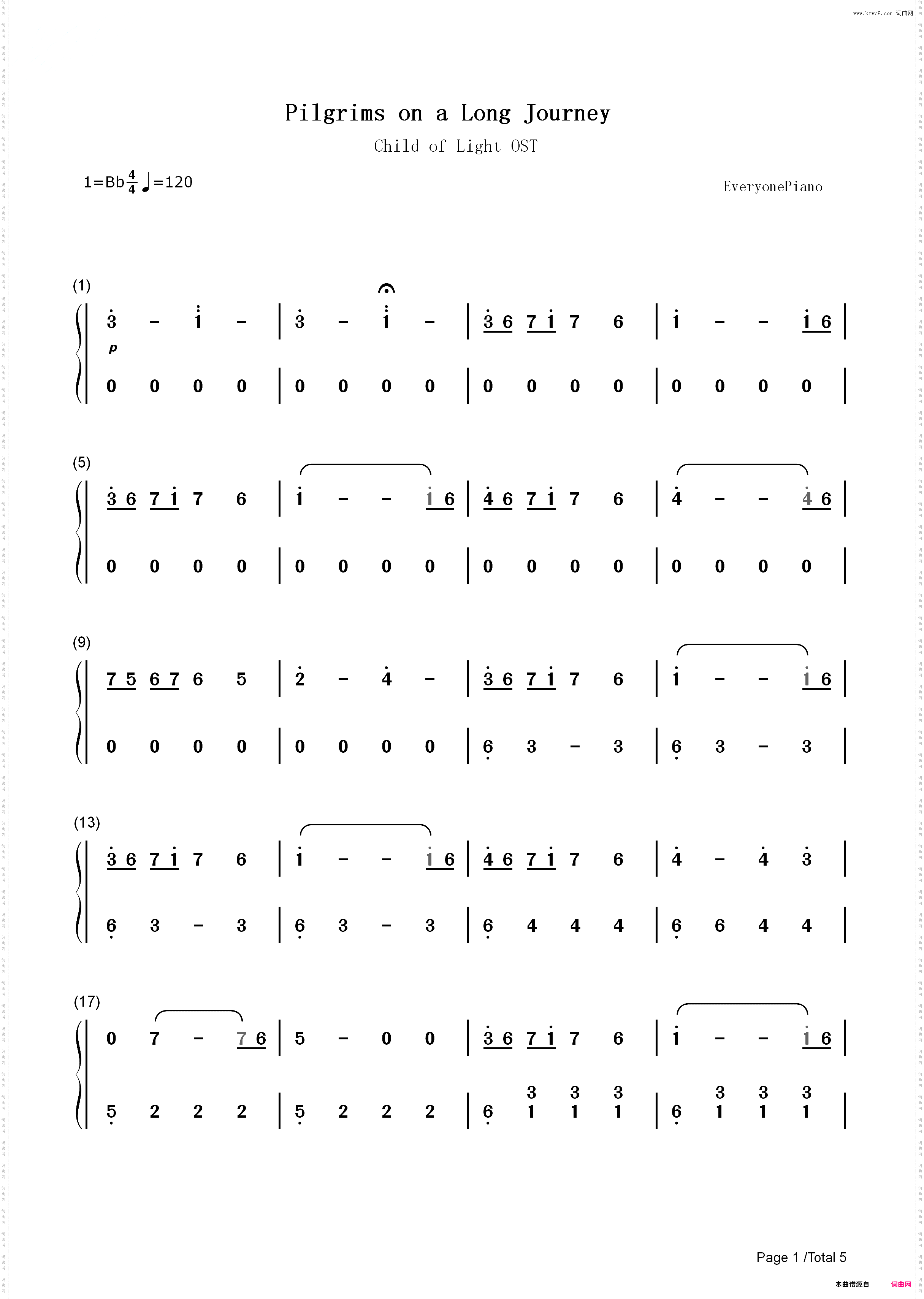 Pilgrims on a Long Journey-光之子游戏配乐_简谱版