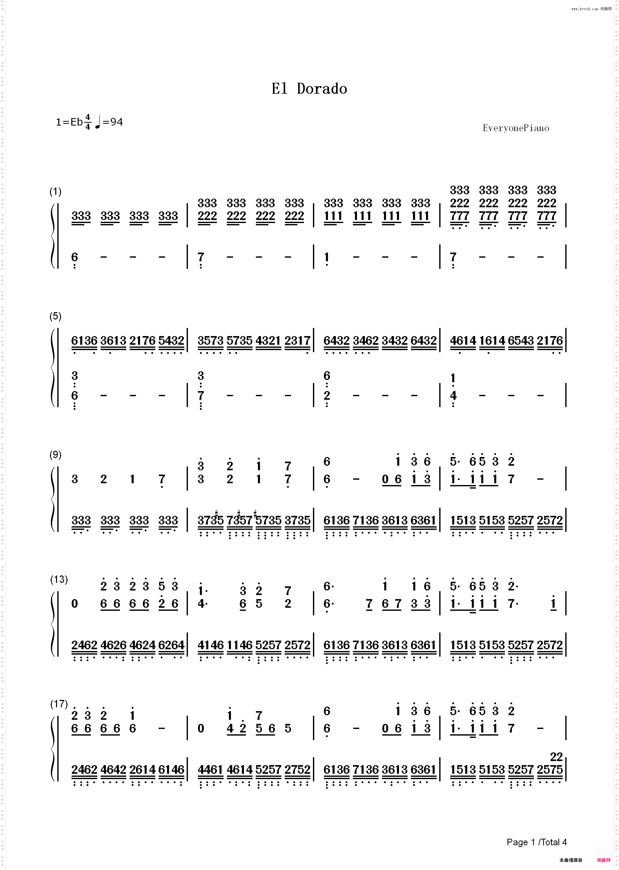 El Dorado-史诗音乐_简谱版