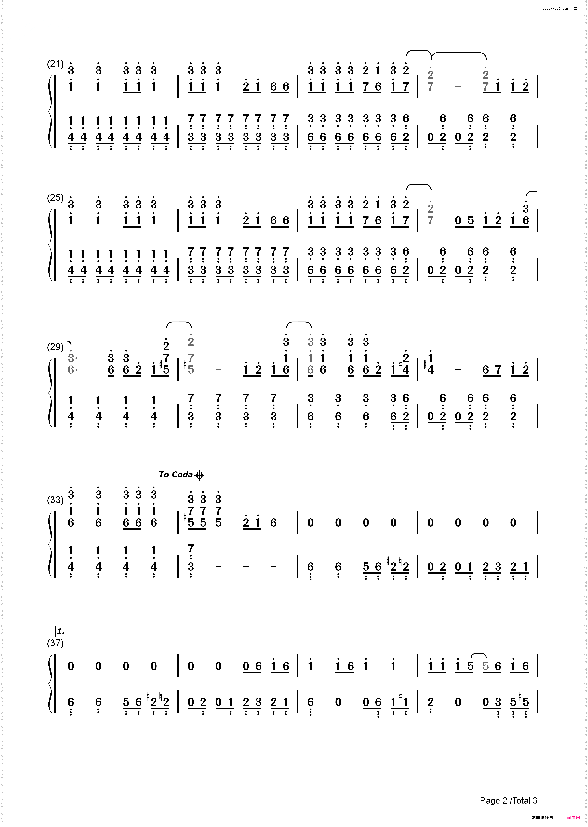 Runaway Baby - Bruno Mars_简谱版