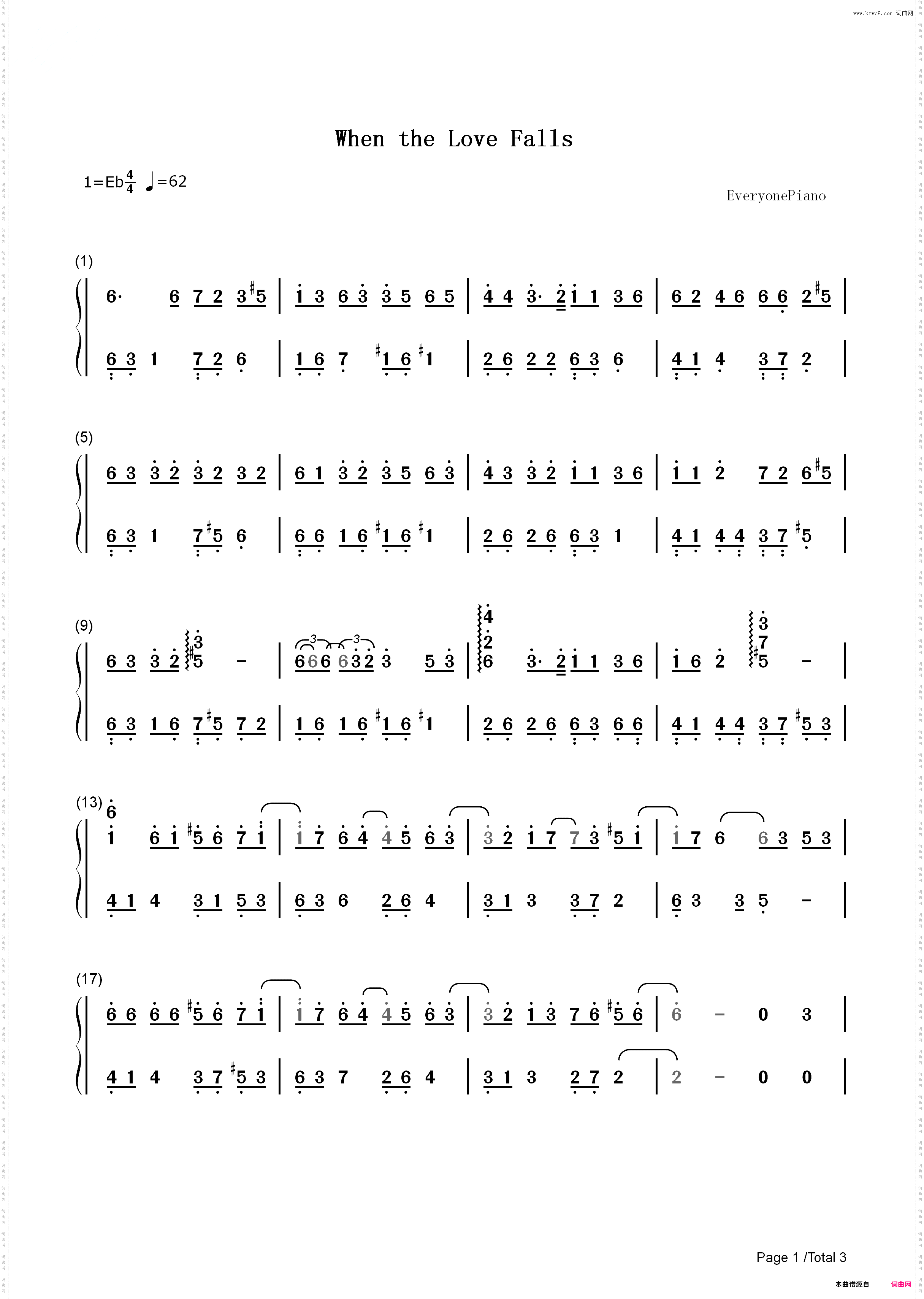 When the Love Falls-李闰珉_简谱版