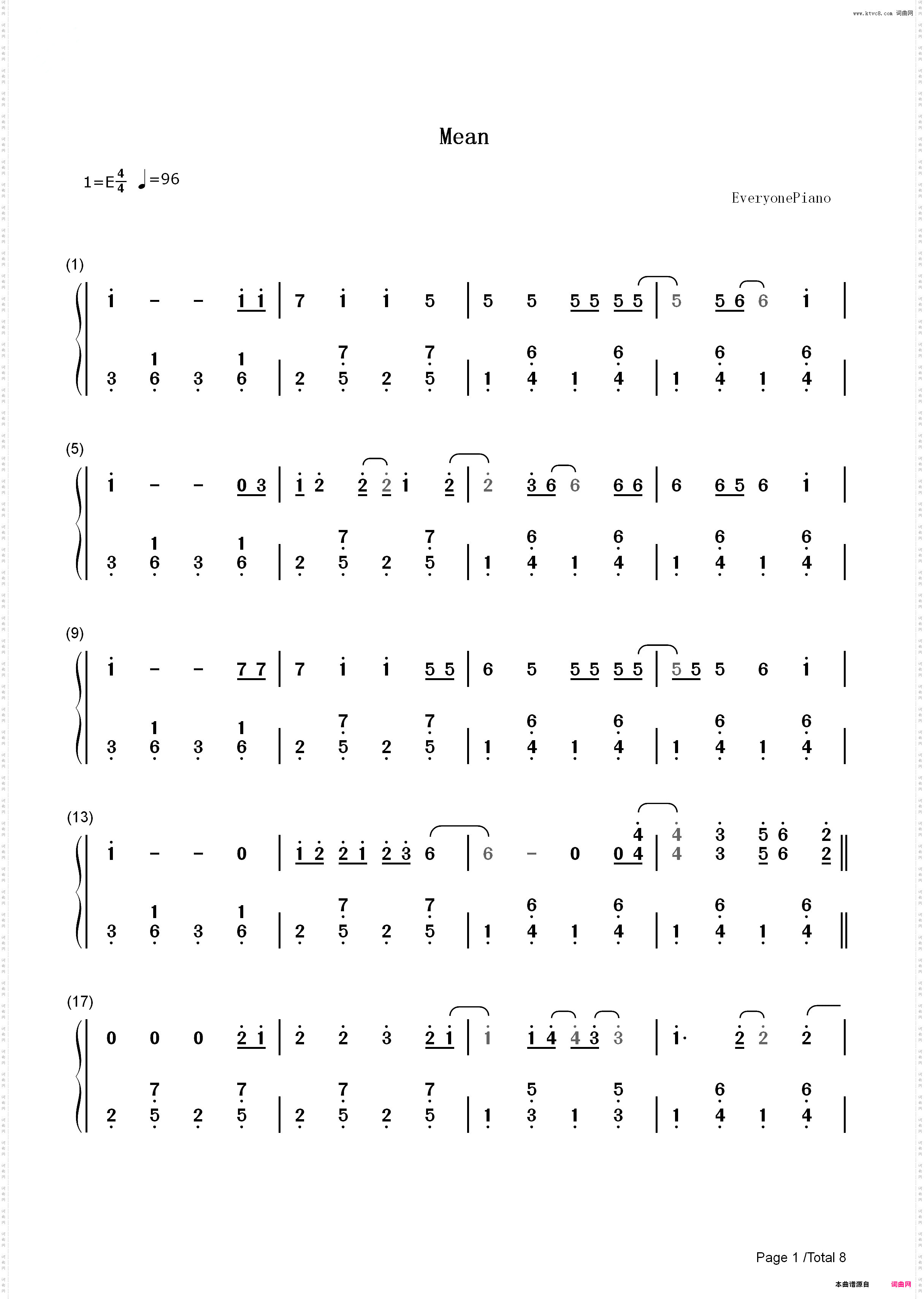 Mean-Taylor Swift_简谱版
