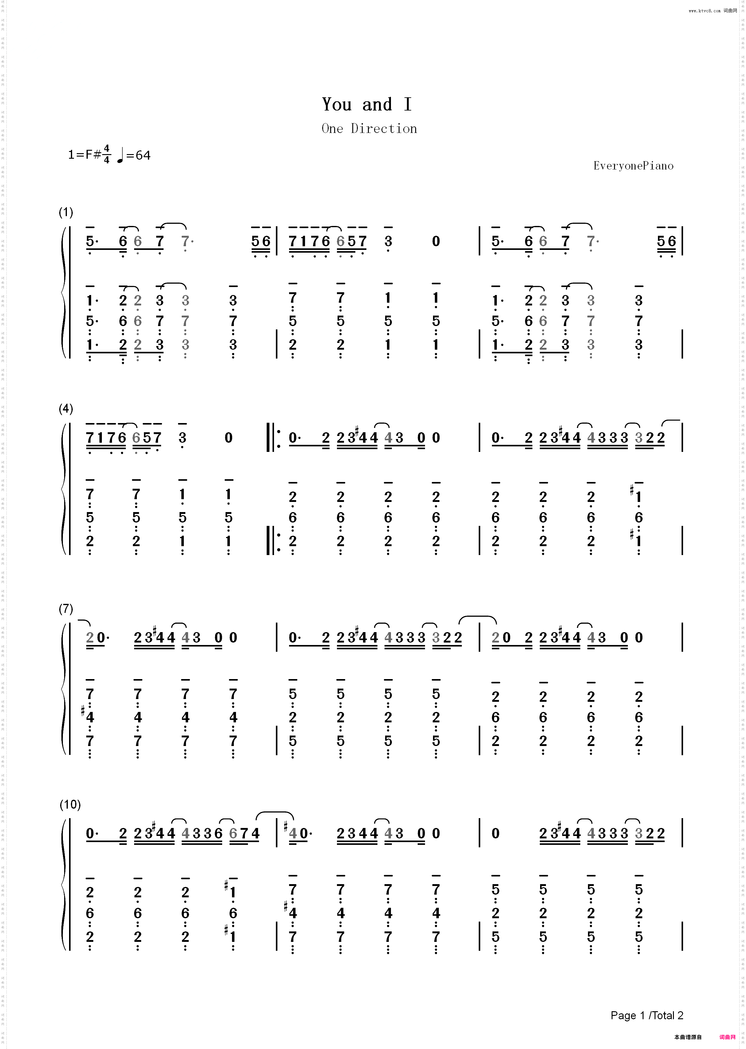 You and I-One Direction_简谱版