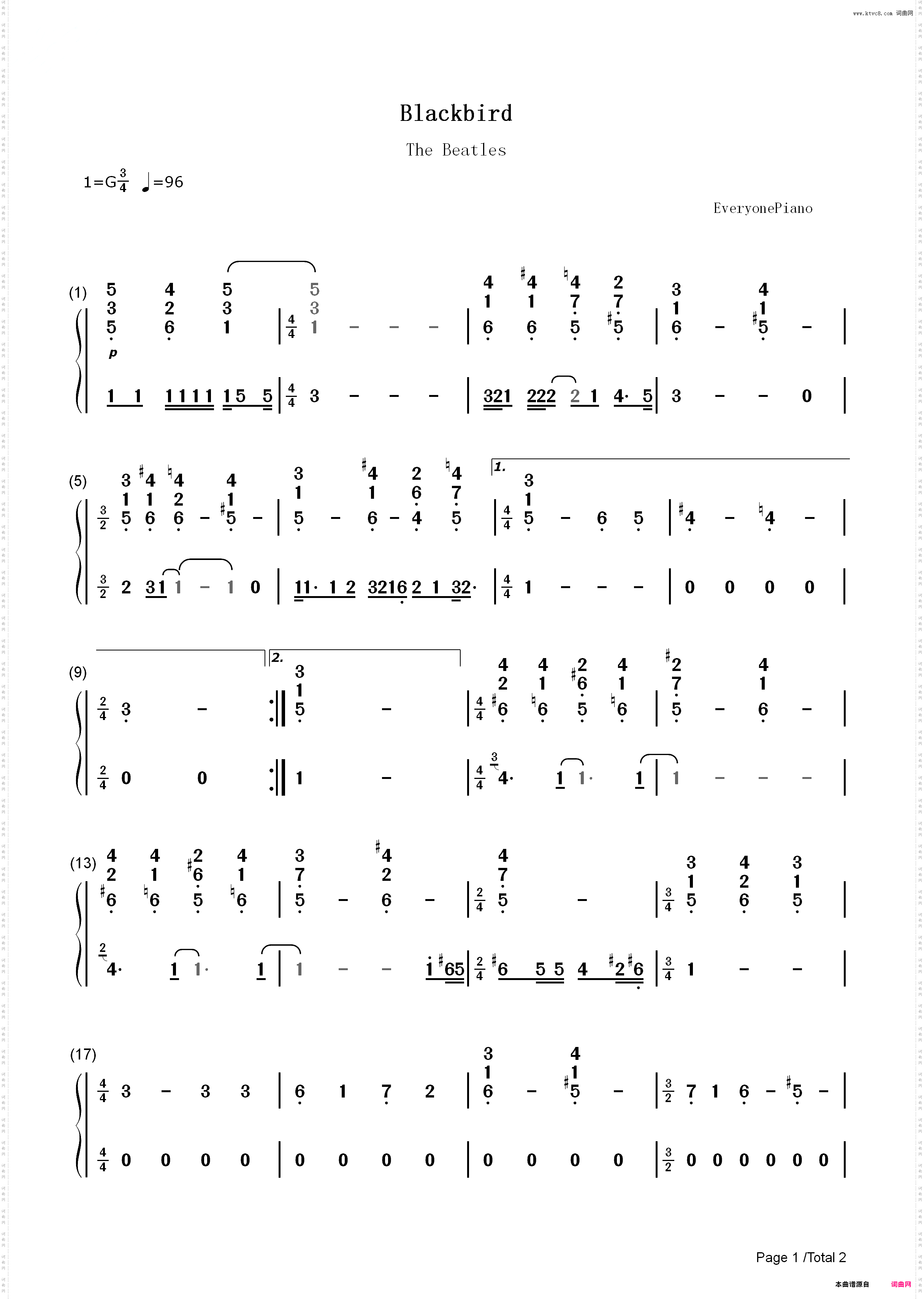 Blackbird-The Beatles_简谱版