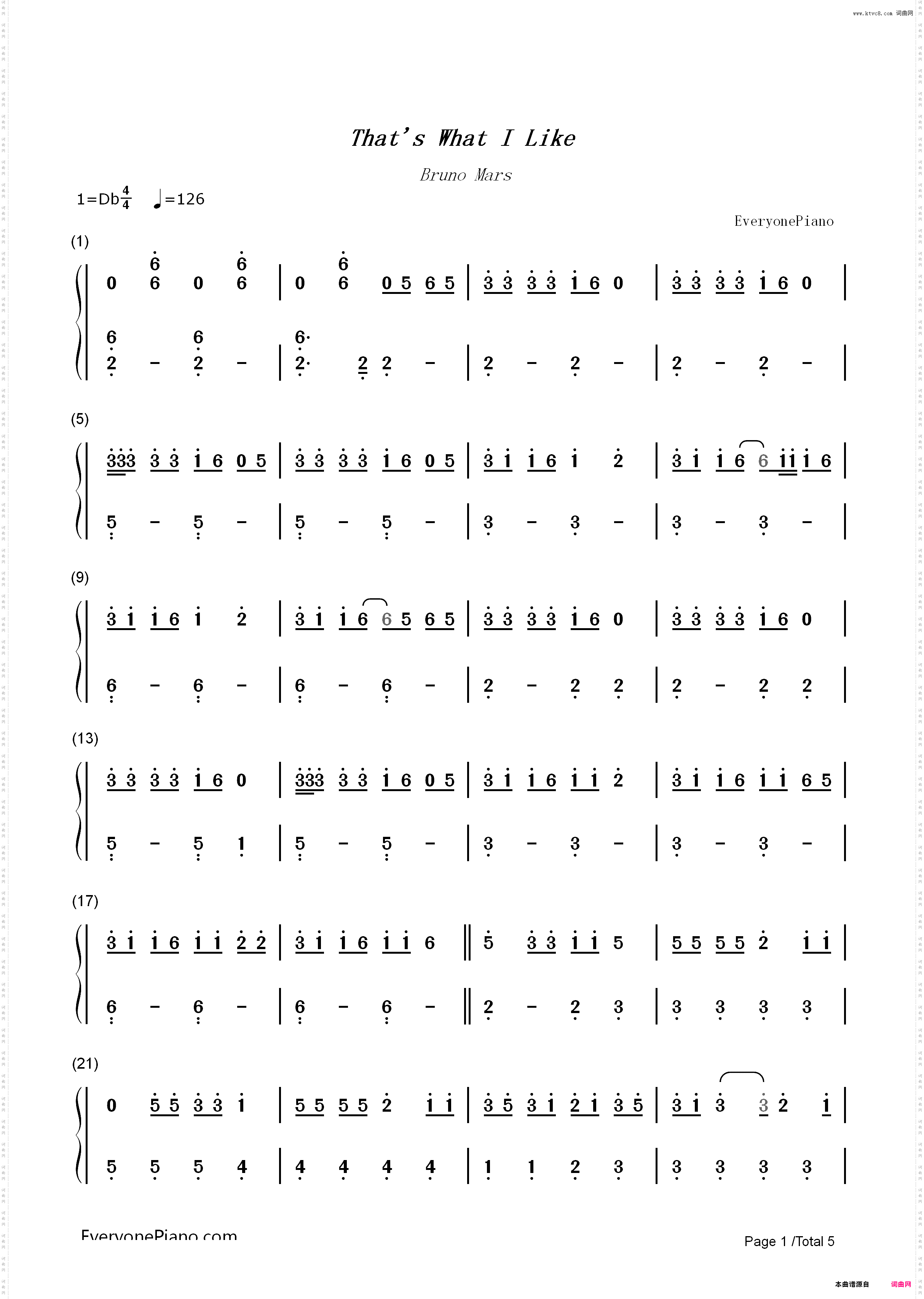 That Is What I Like-Bruno Mars_简谱版