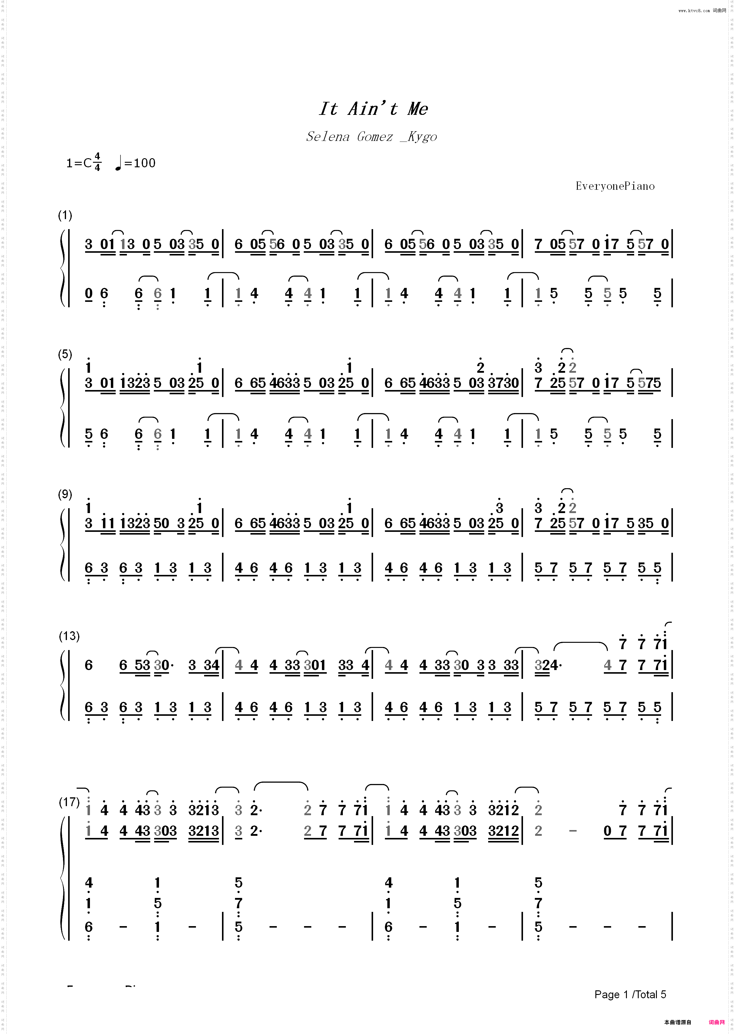 It Aint Me-Selena Gomez_简谱版