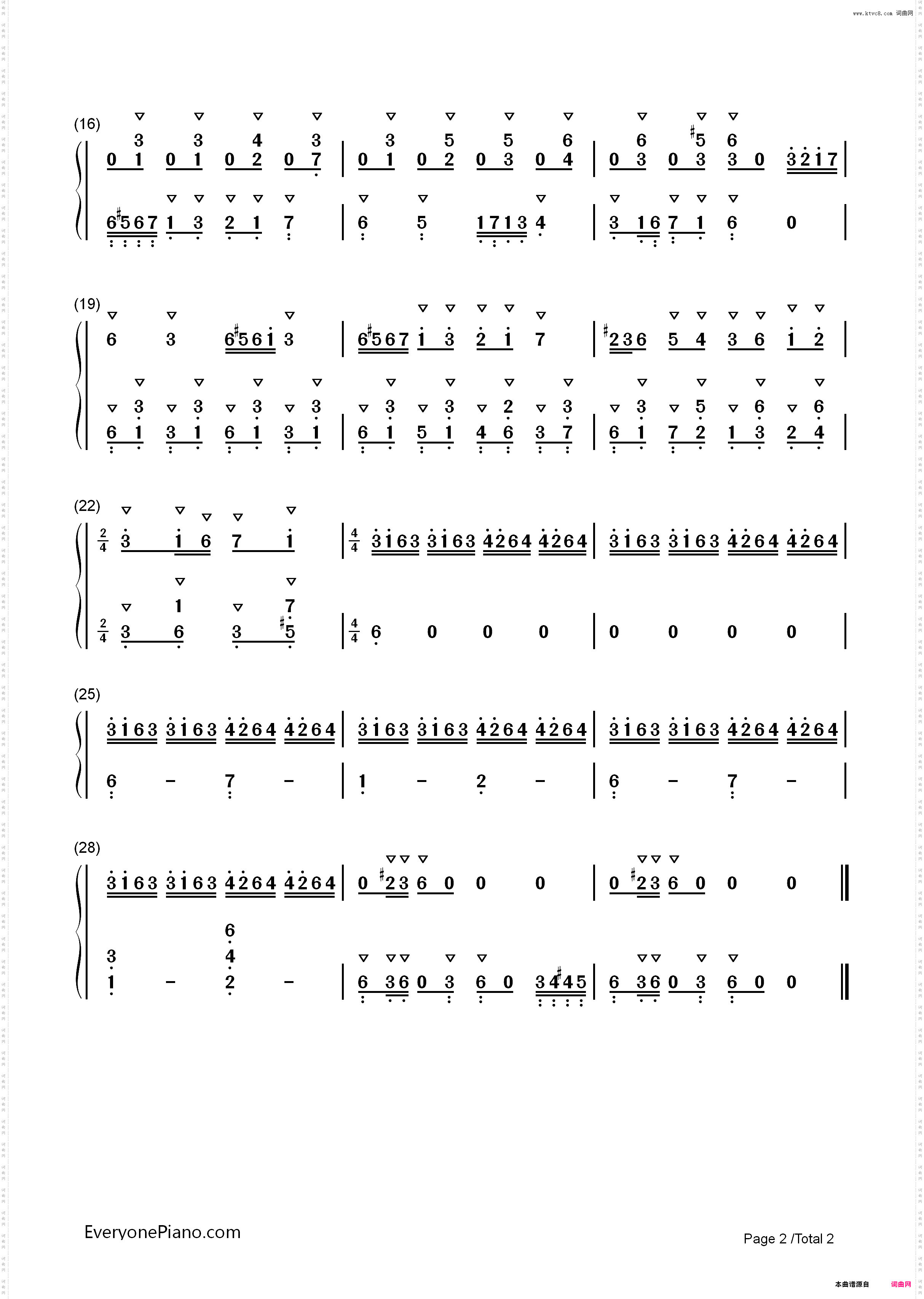 植物大战僵尸草地关卡背景音乐_简谱版