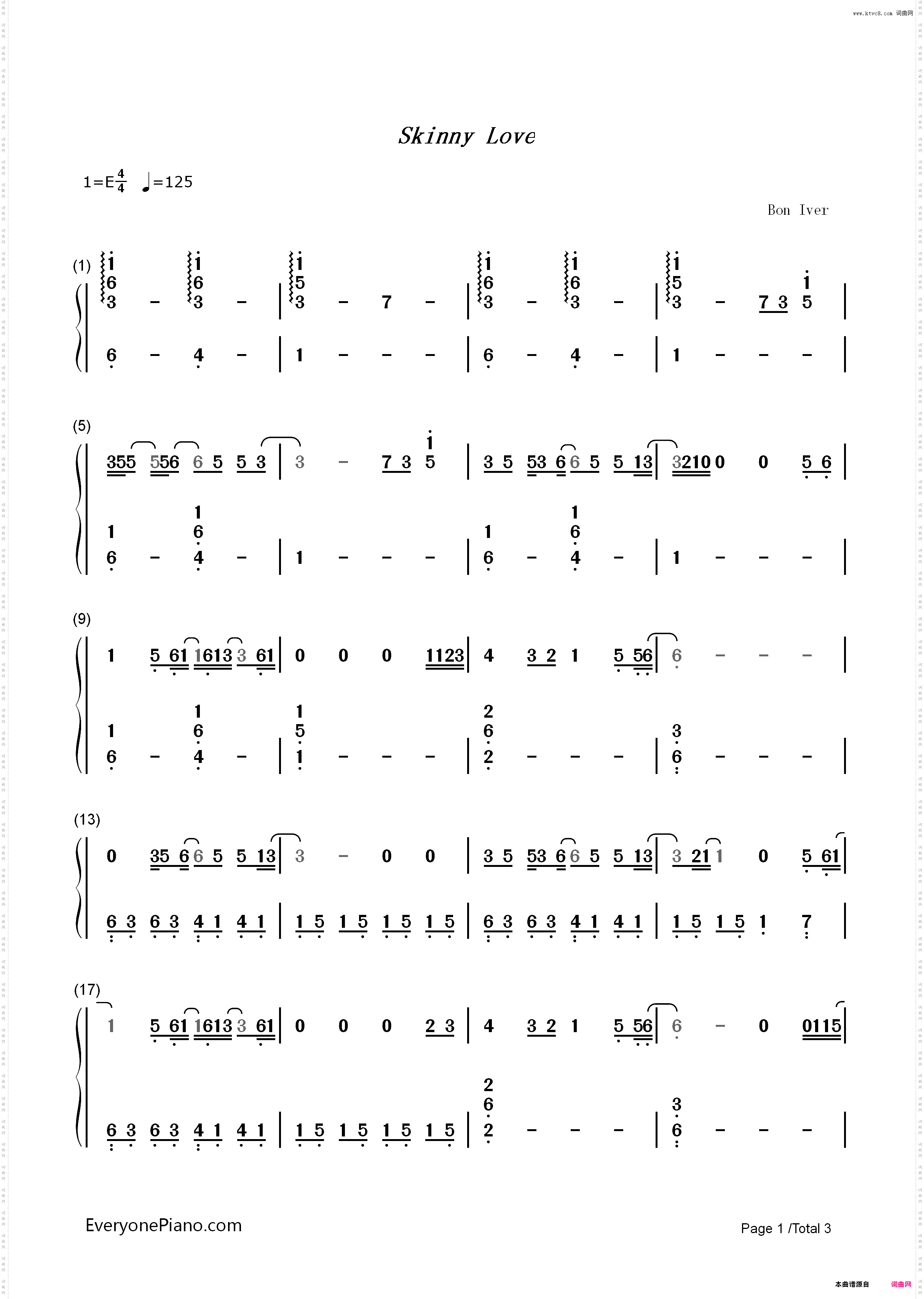 Skinny Love-Bon Iver_简谱版