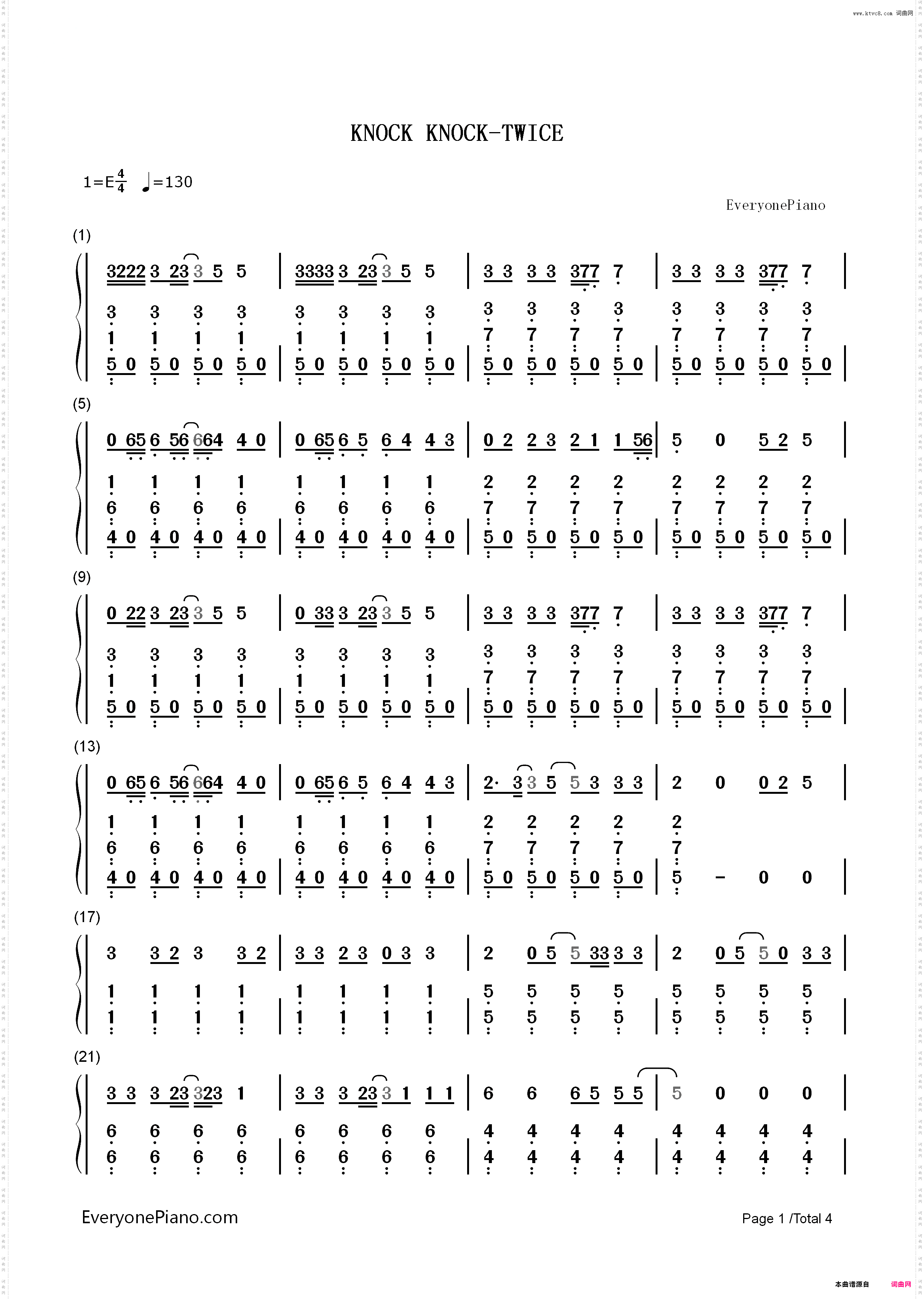 KNOCK KNOCK-TWICE_简谱版