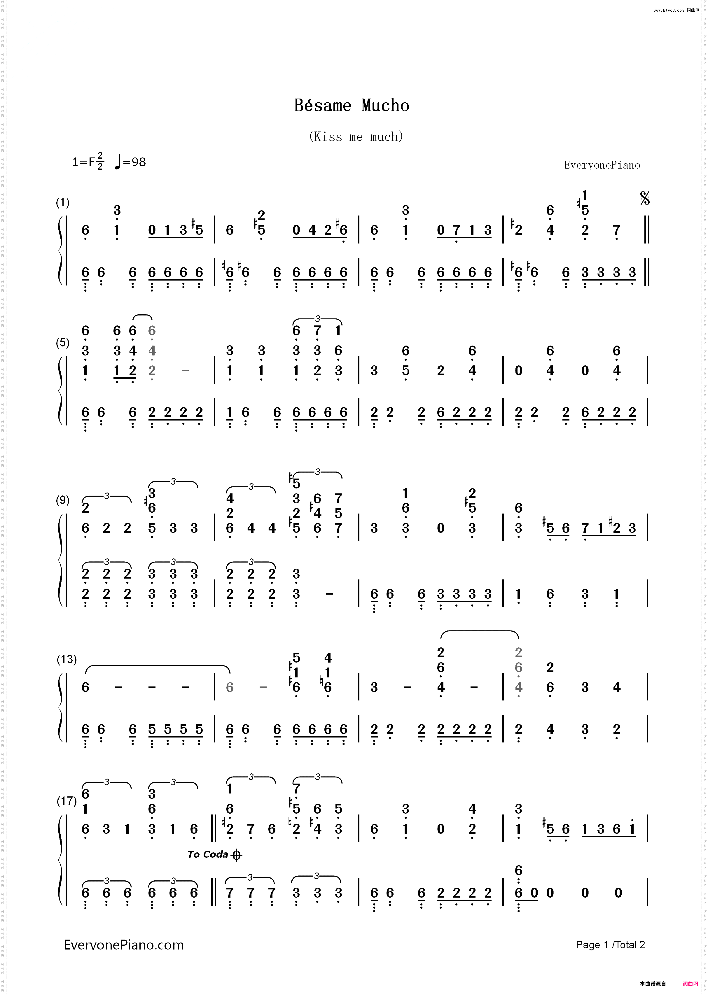 Besame Mucho-Consuelo Velazquez_简谱版