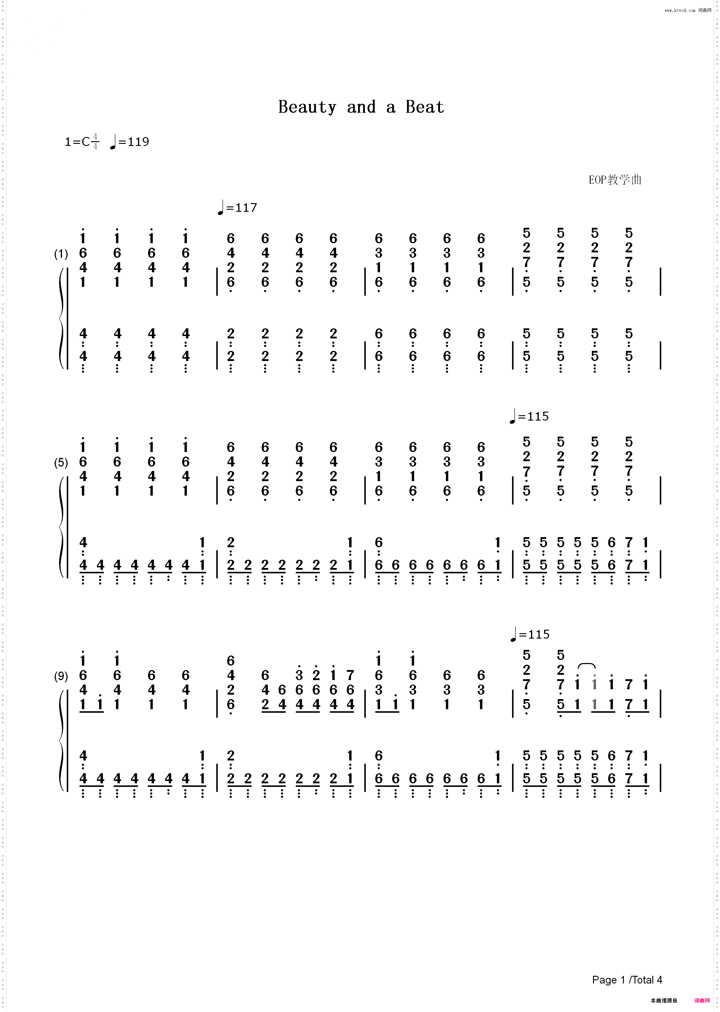 Beauty and a Beat - Justin Bieber ft· Nicki Minaj_简谱版