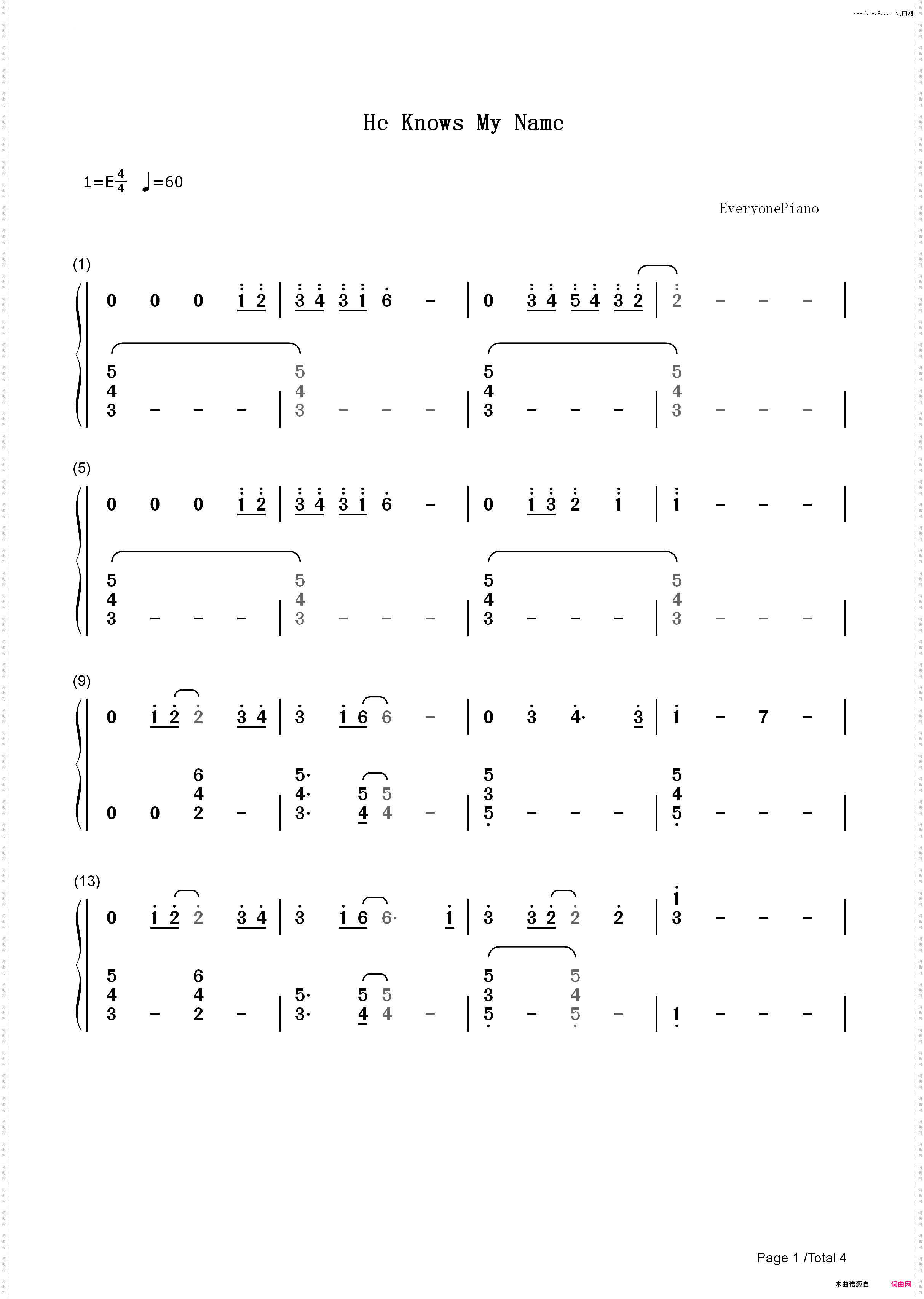 He Knows My Name-Yiruma_简谱版