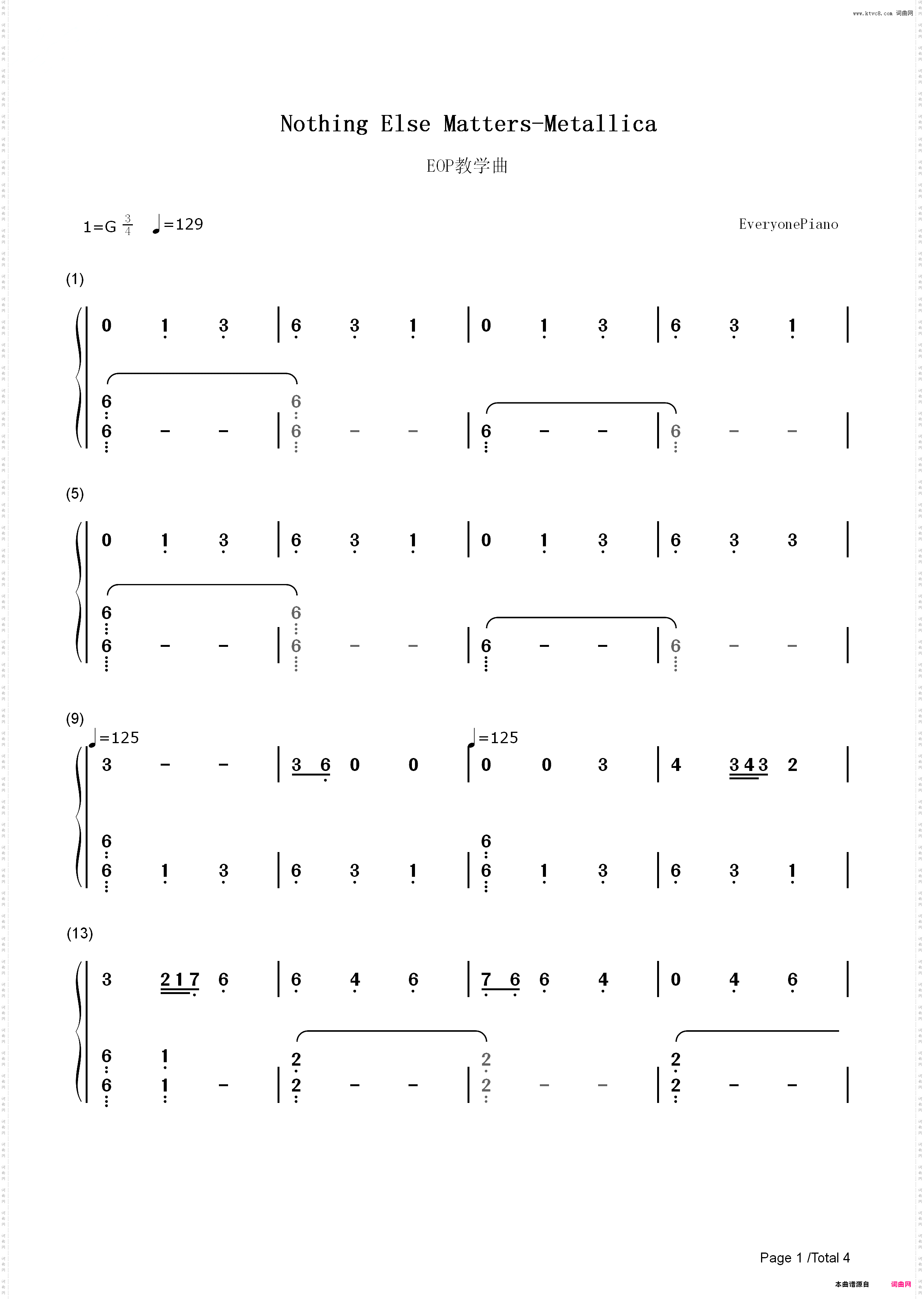 Nothing Else Matters-Metallica_简谱版