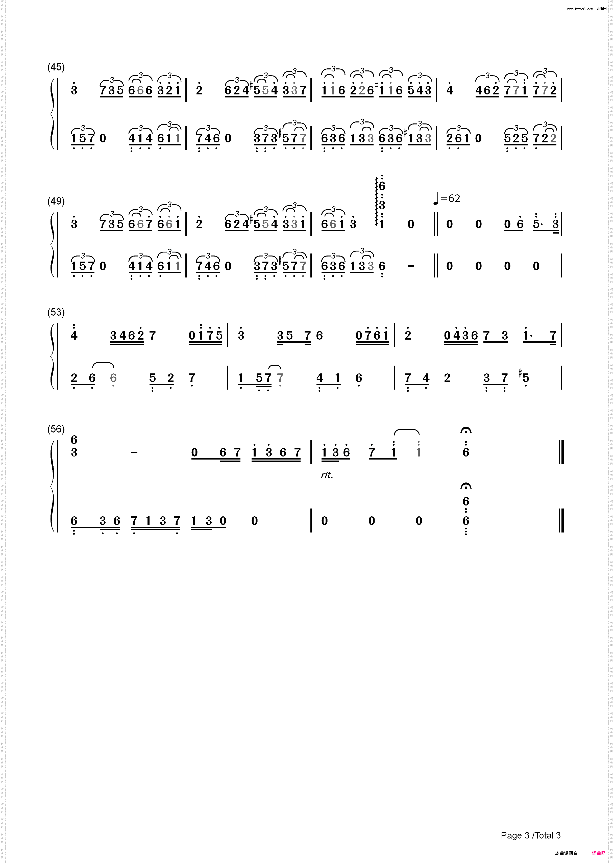 隐形的思念-夜的钢琴曲_简谱版