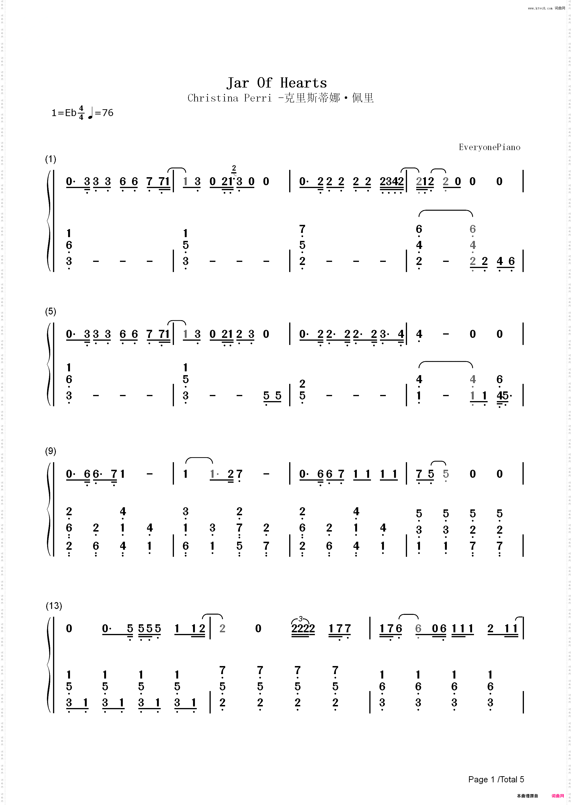 Jar of Hearts-Christina Perri_简谱版