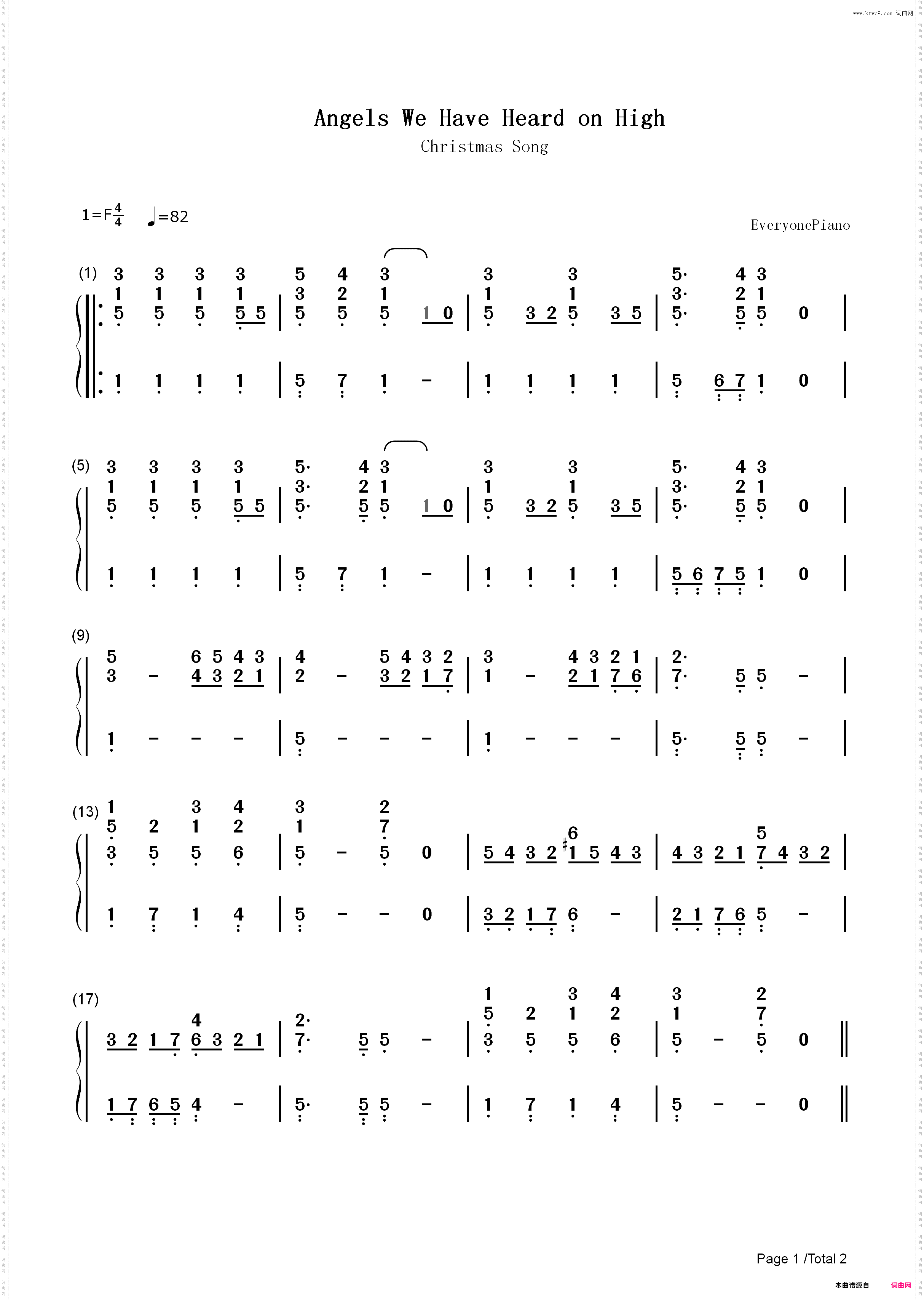 **歌曲 - Angels We Have Heard on High_简谱版