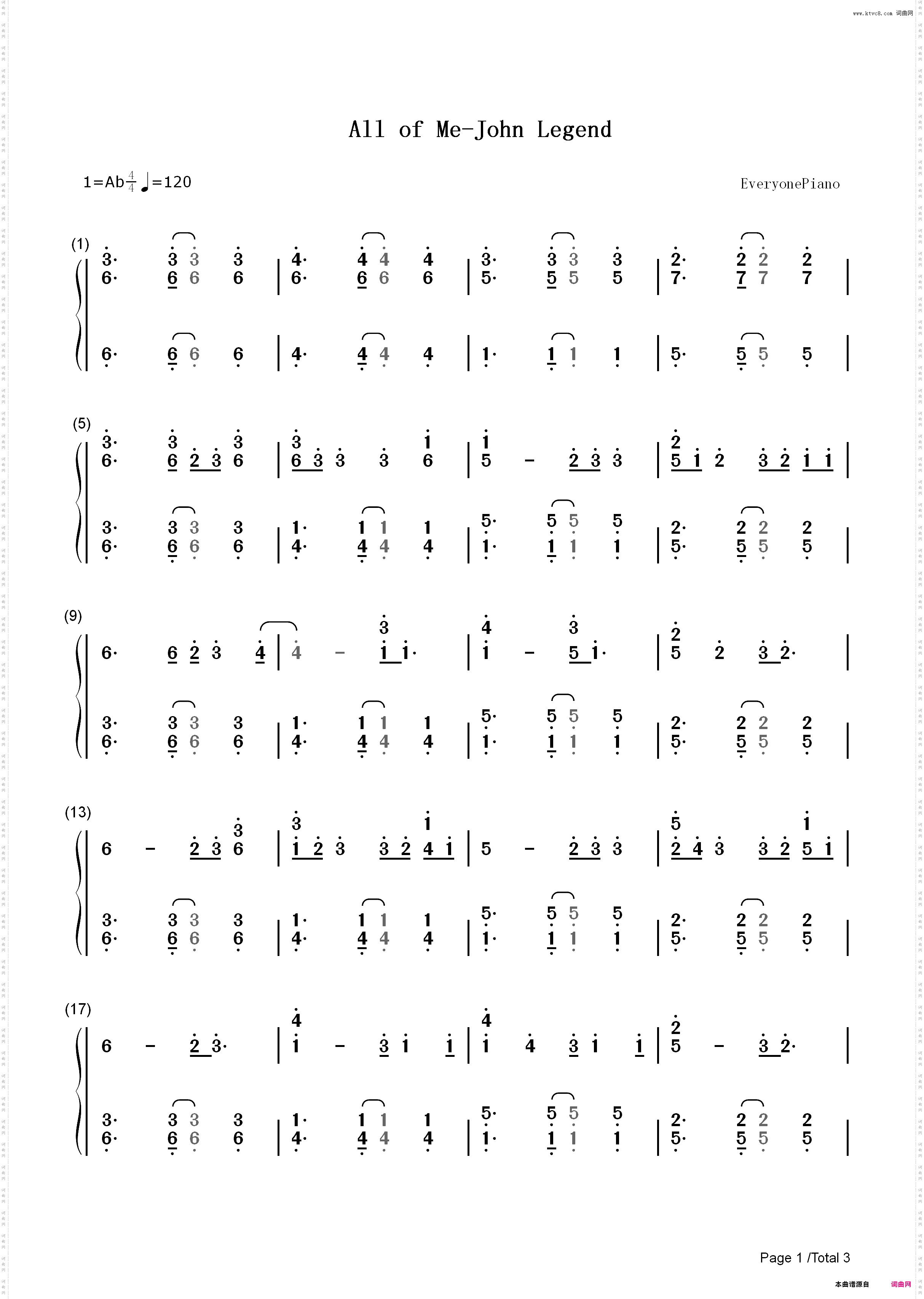 All of Me-John Legend_简谱版