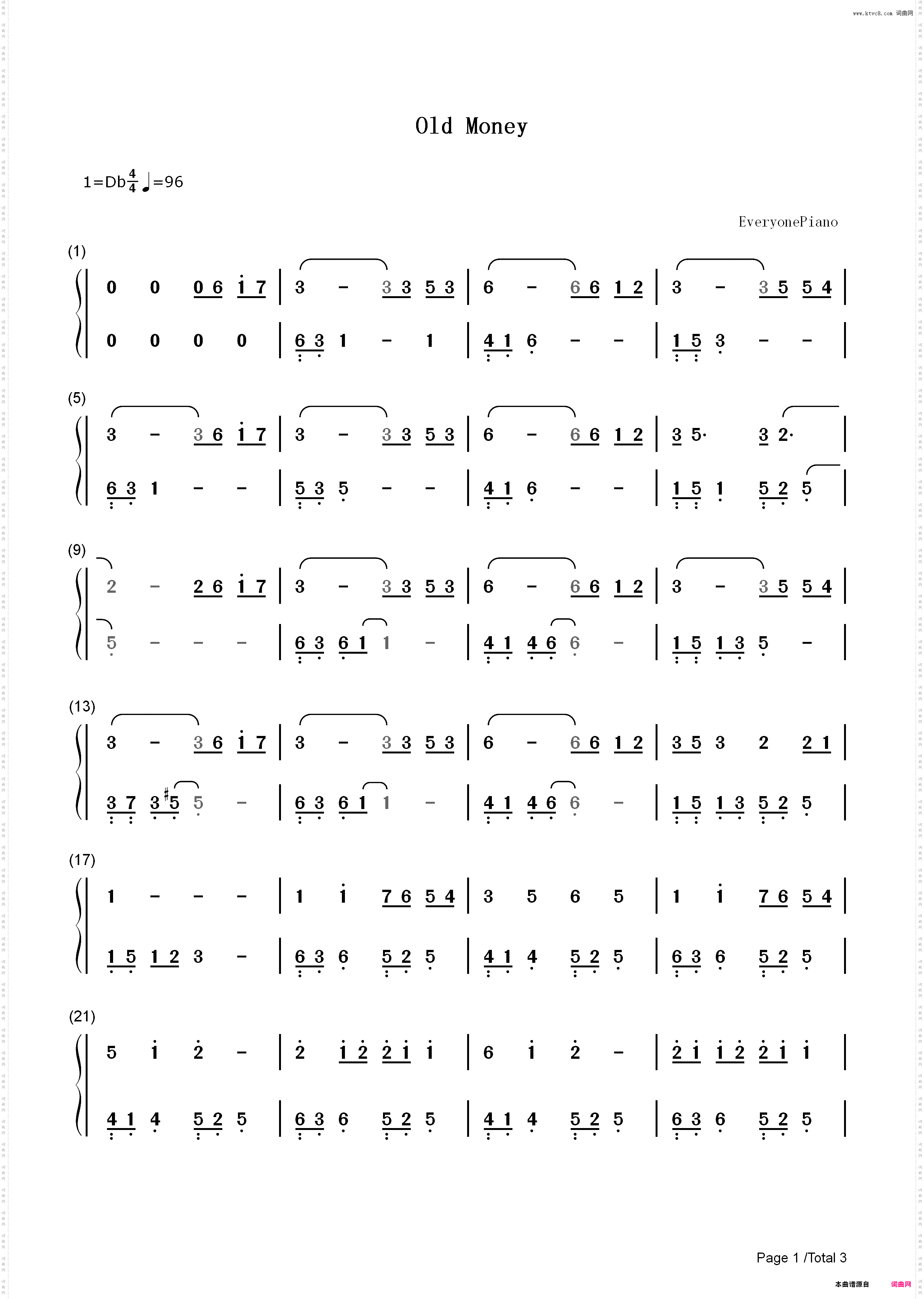 Old Money-Lana Del Rey_简谱版