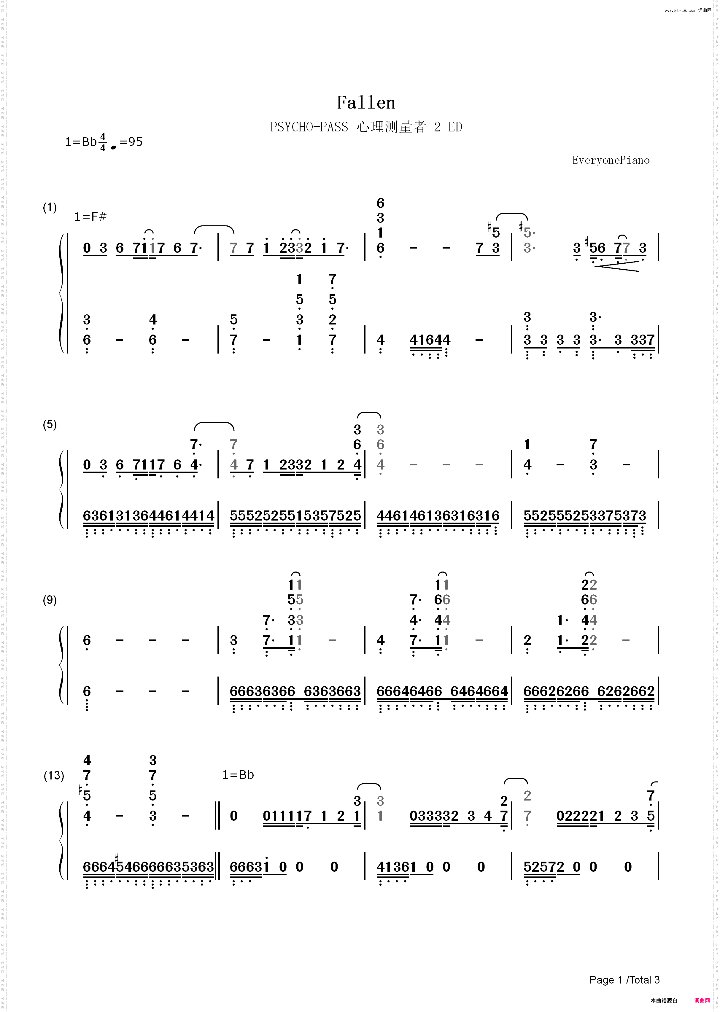 Fallen-PSYCHO-PASS 心理测量者 2 ED_简谱版