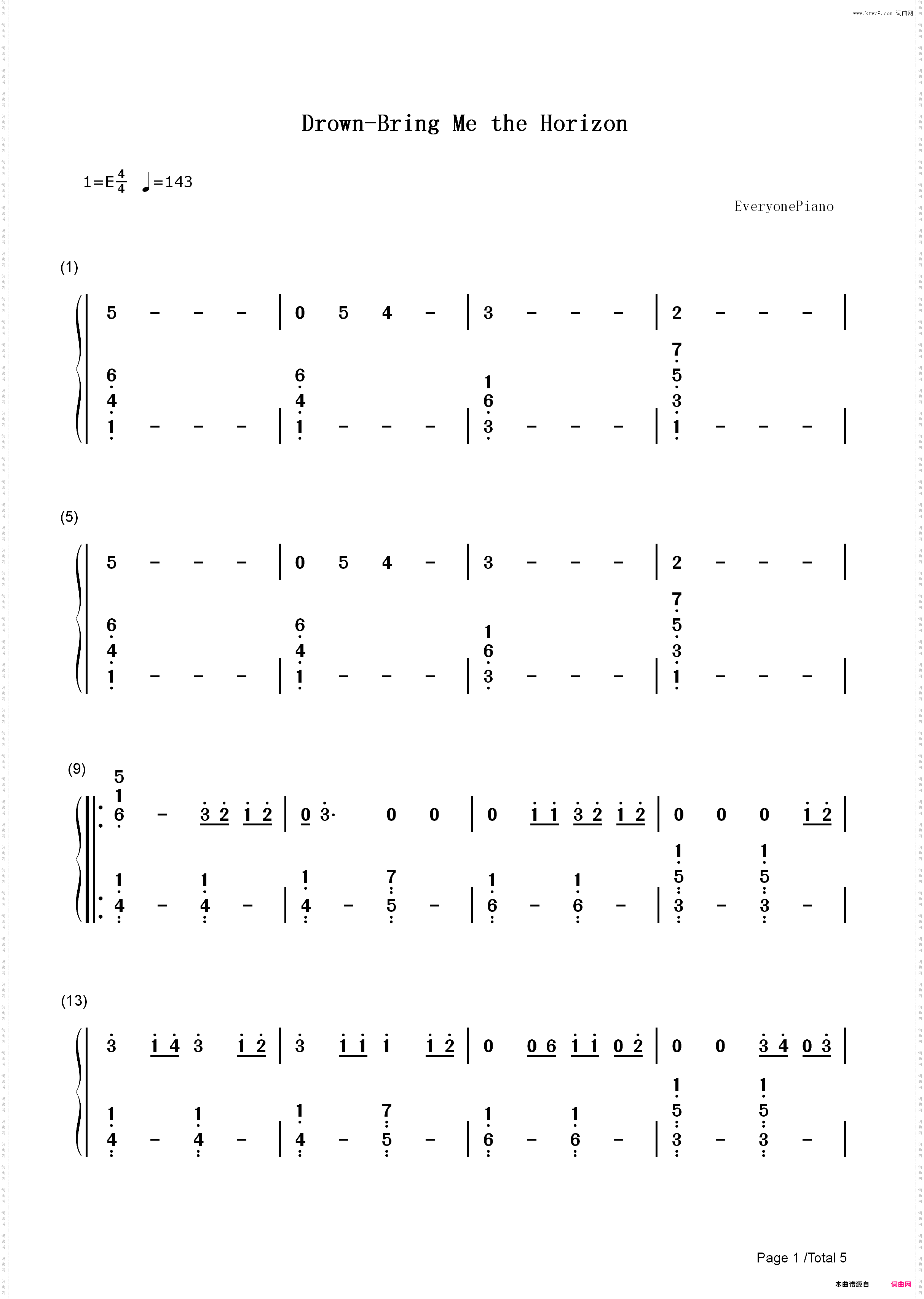Drown-Bring Me the Horizon_简谱版