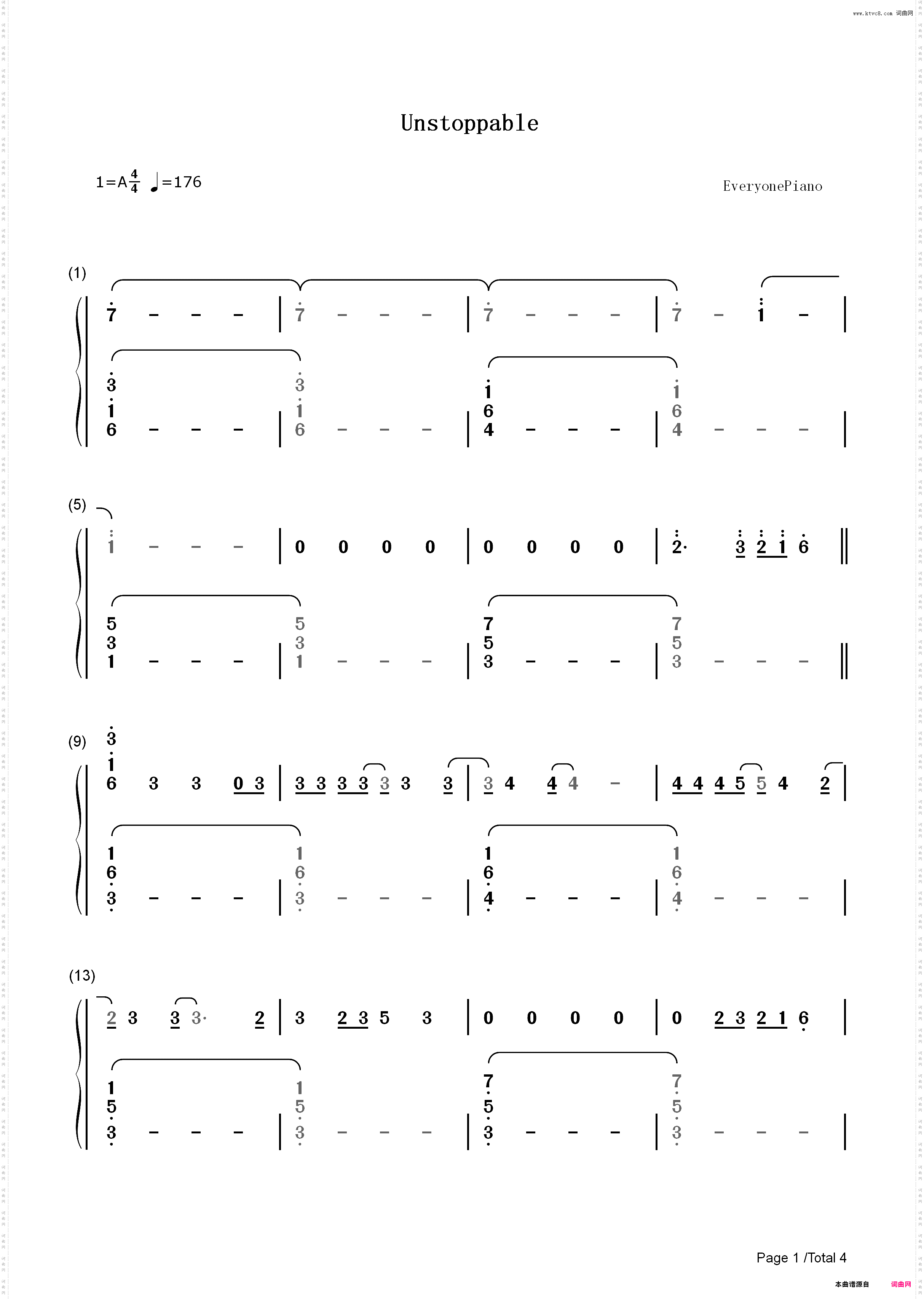 Unstoppable-Sia_简谱版