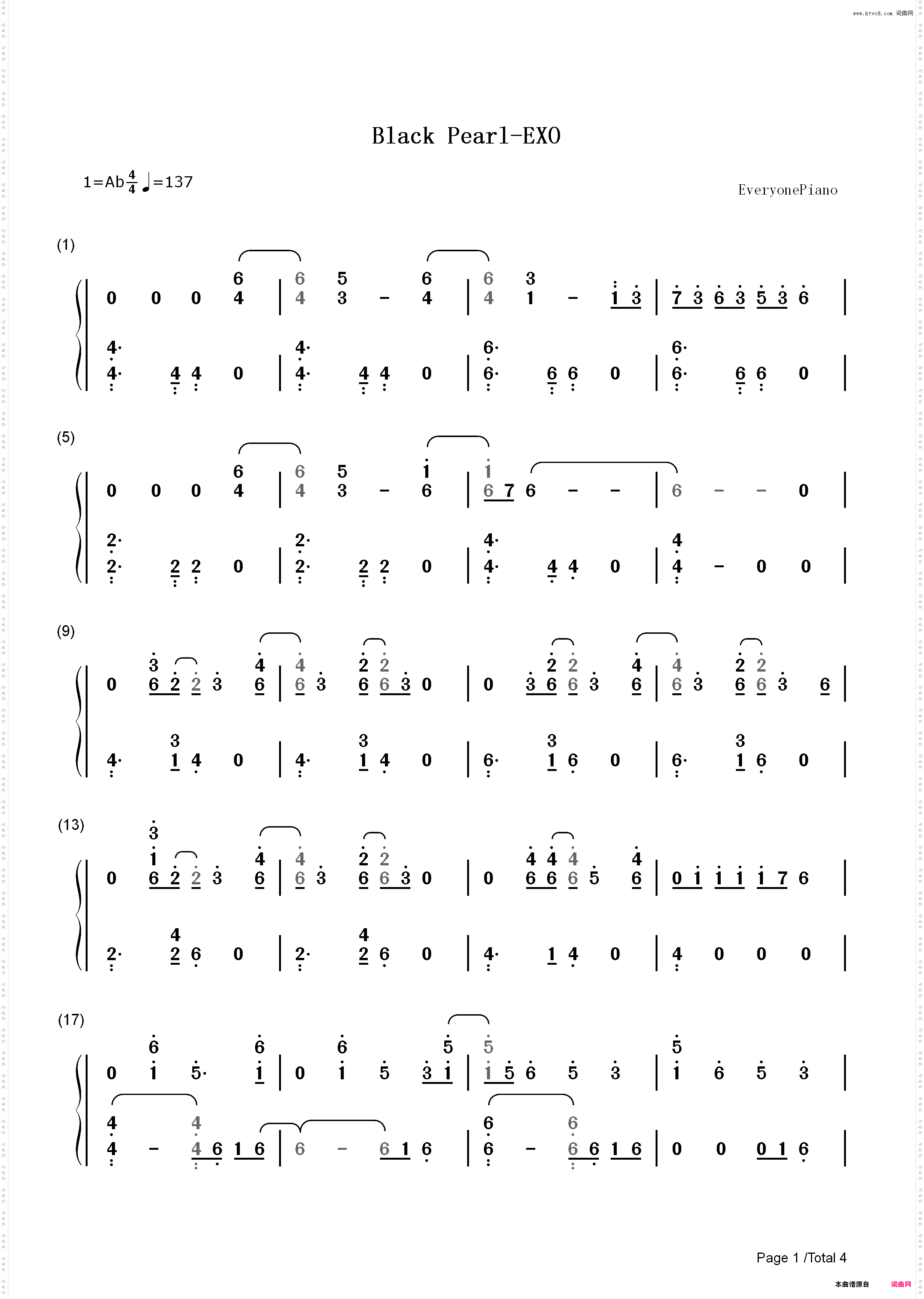 Black Pearl-EXO_简谱版