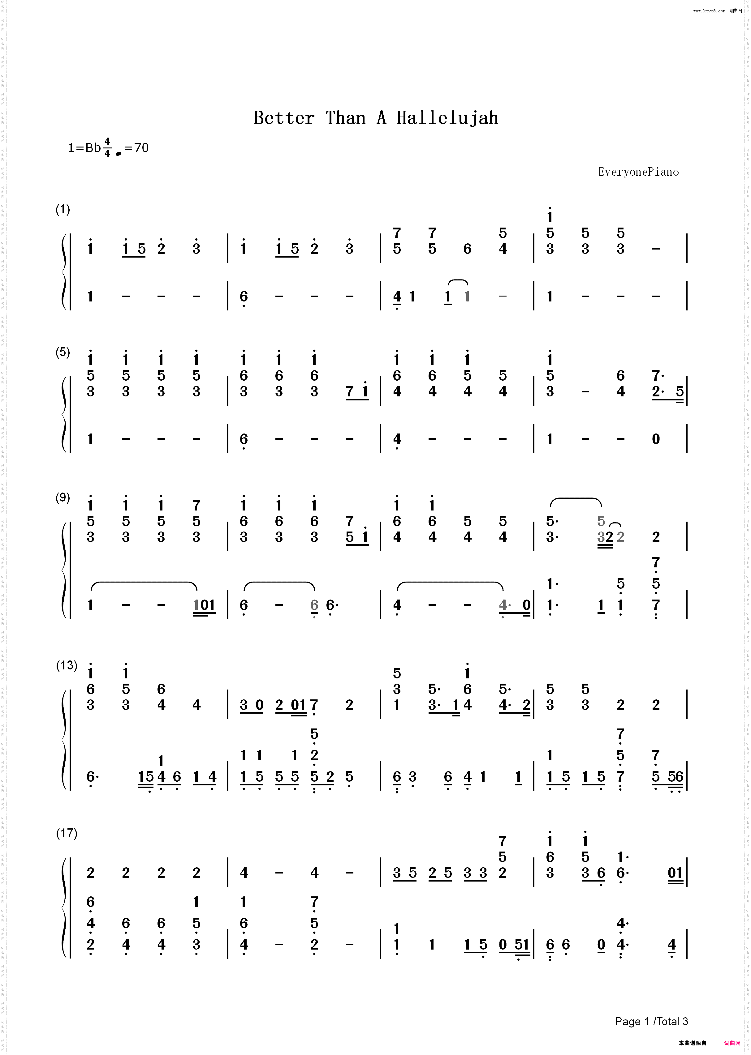 Better Than A Hallelujah-真心祈祷_简谱版