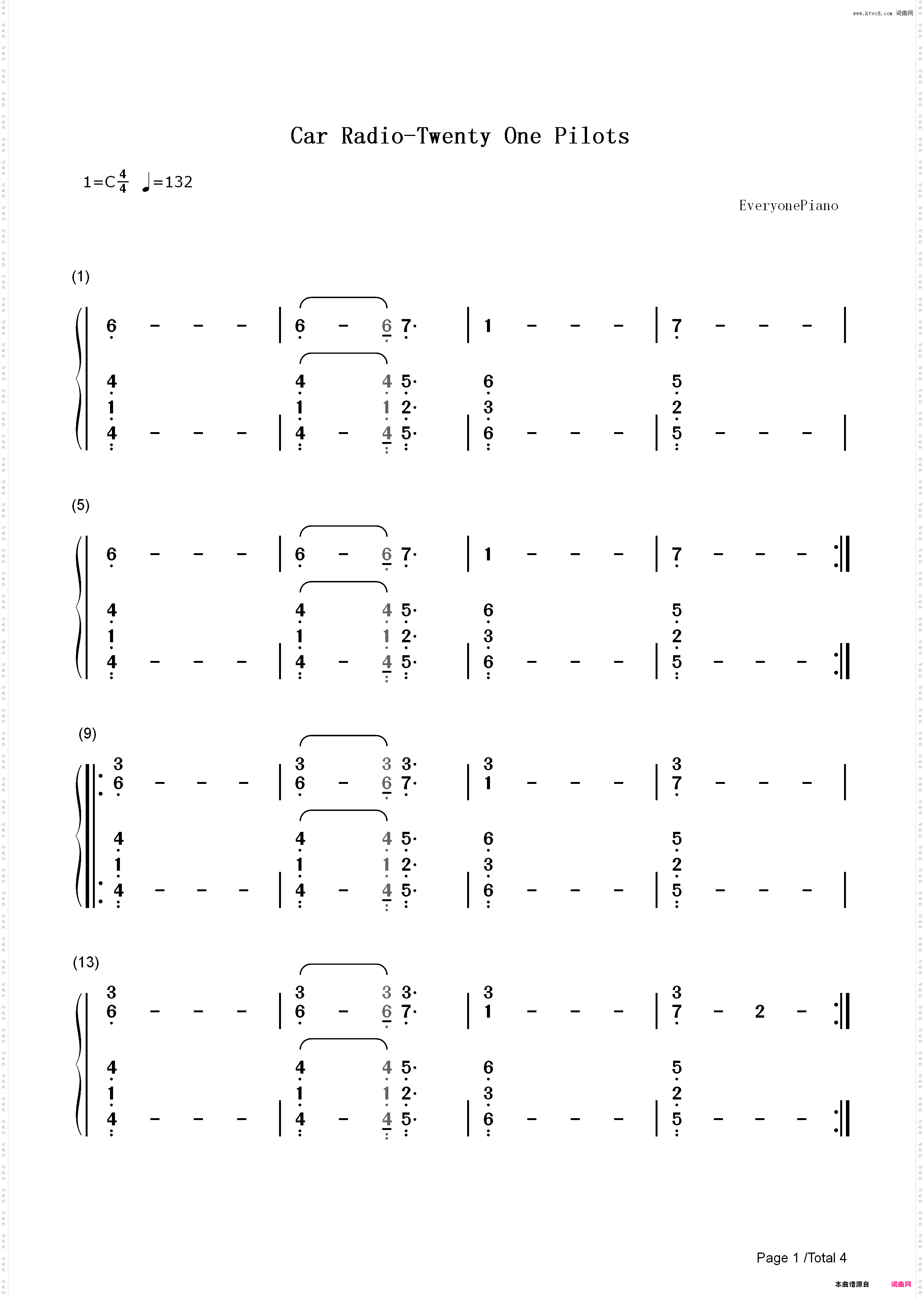 Car Radio-Twenty One Pilots_简谱版