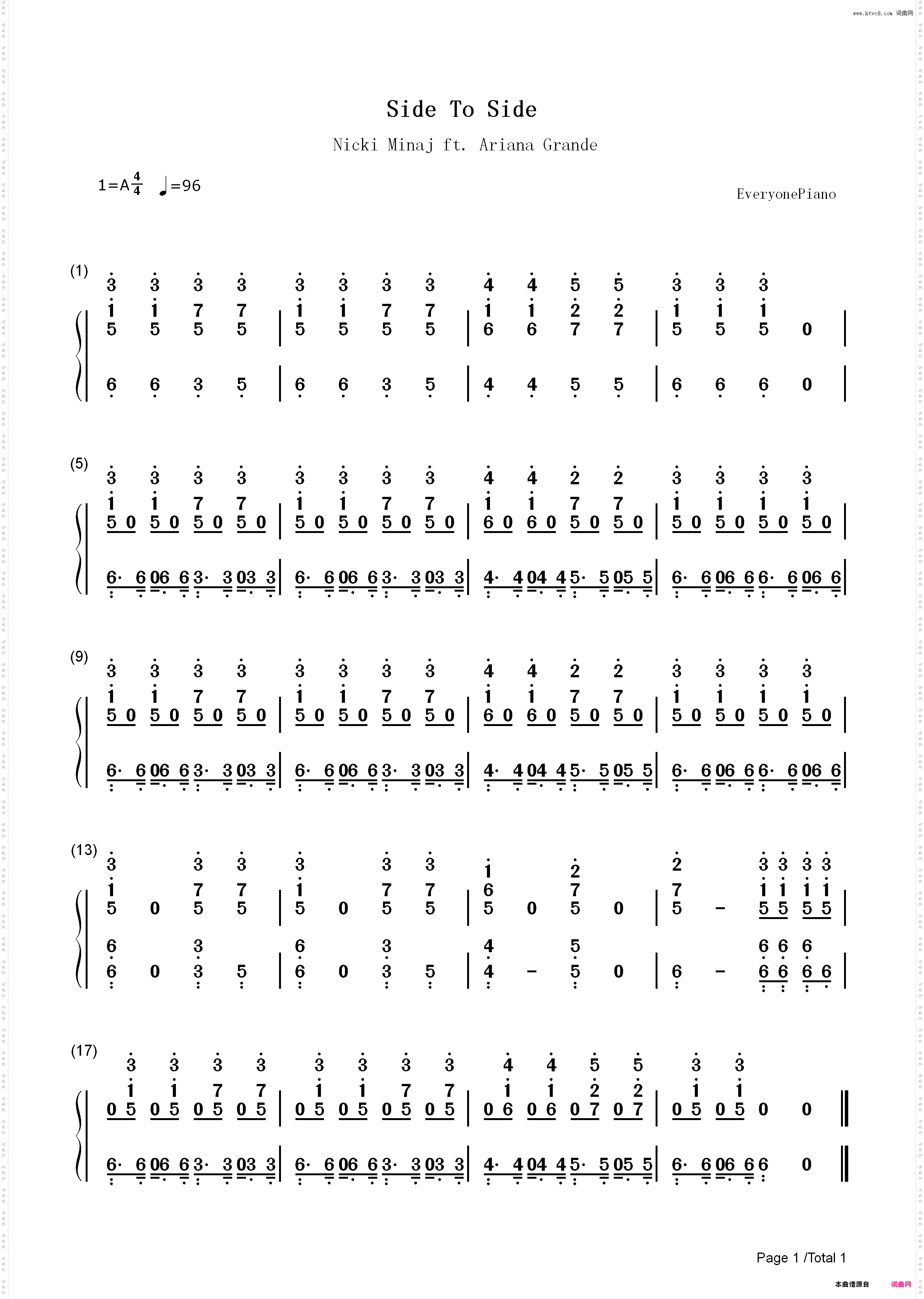 Side To Side-Nicki Minaj & Ariana Grande_简谱版
