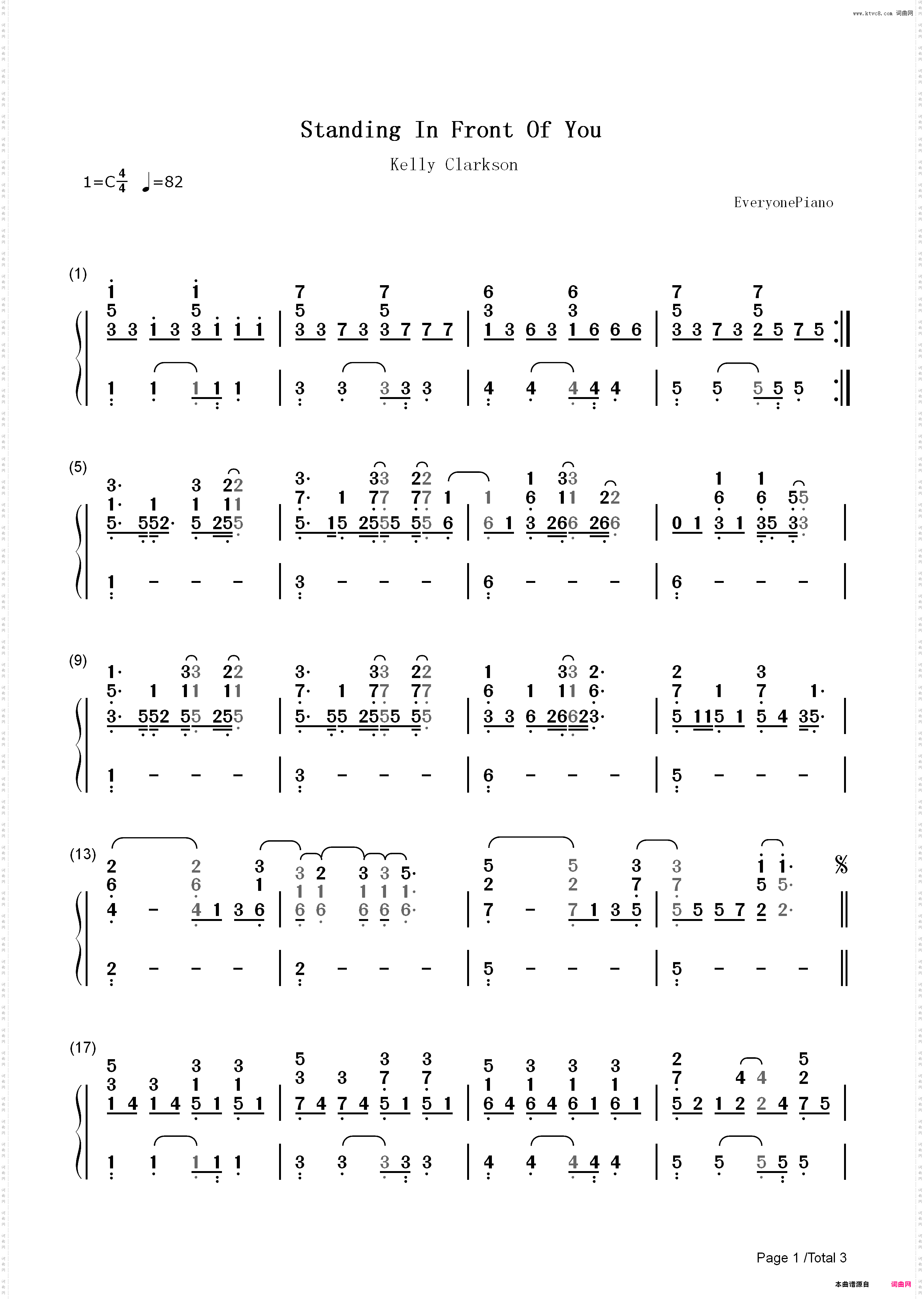 Standing In Front Of You-Kelly Clarkson_简谱版