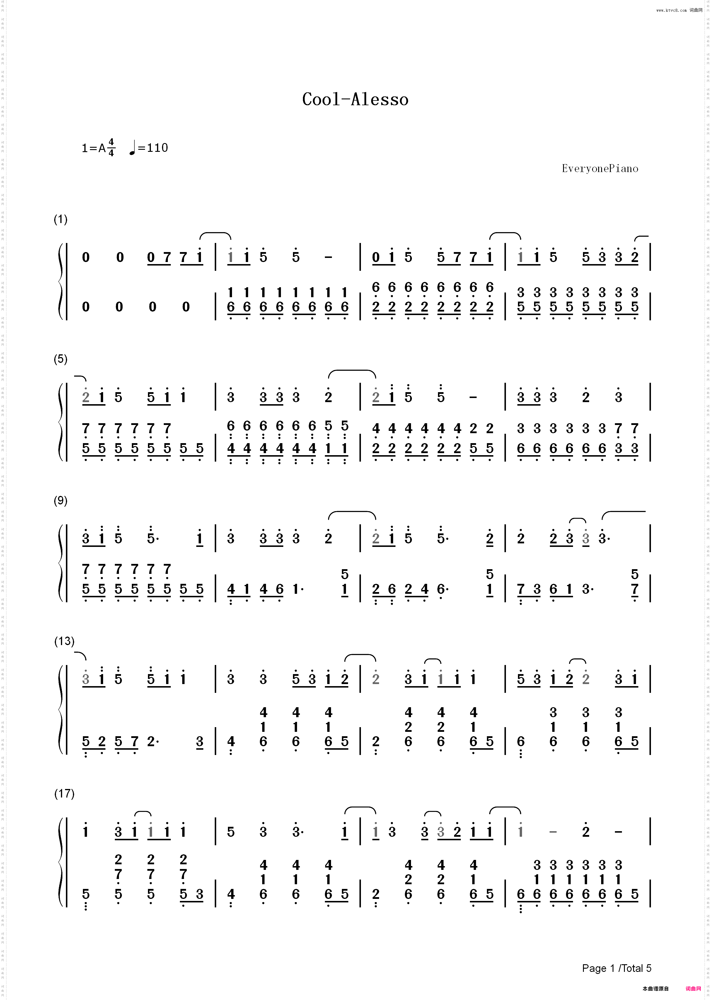 Cool-Alesso_简谱版