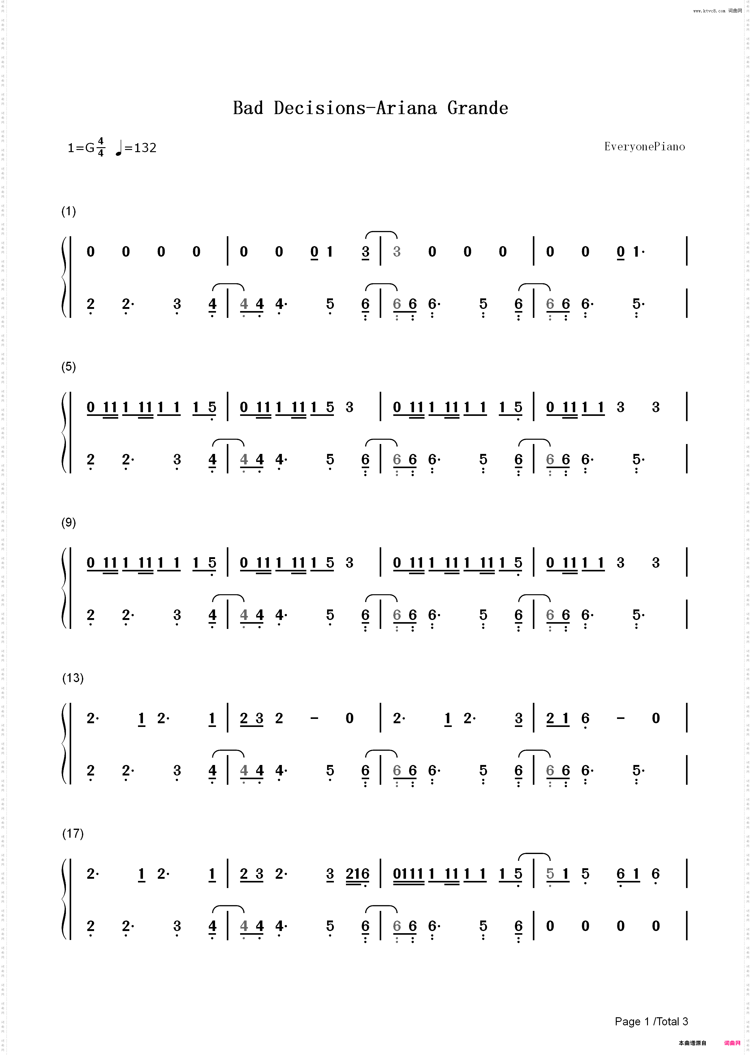 Bad Decisions-Ariana Grande_简谱版