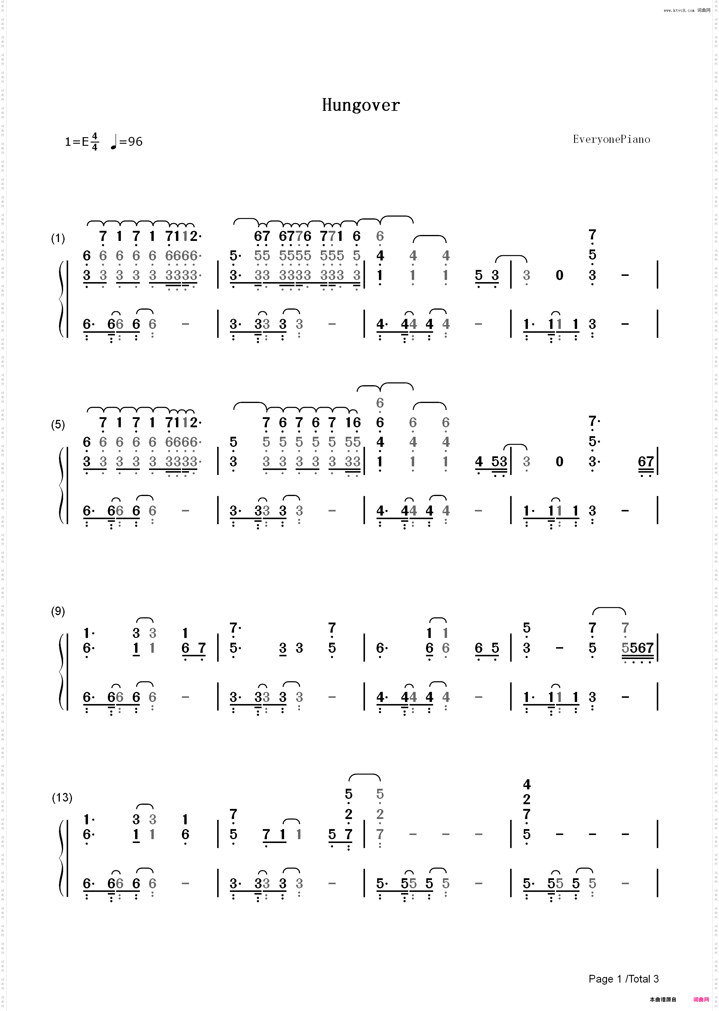 Hungover-Kesha_简谱版