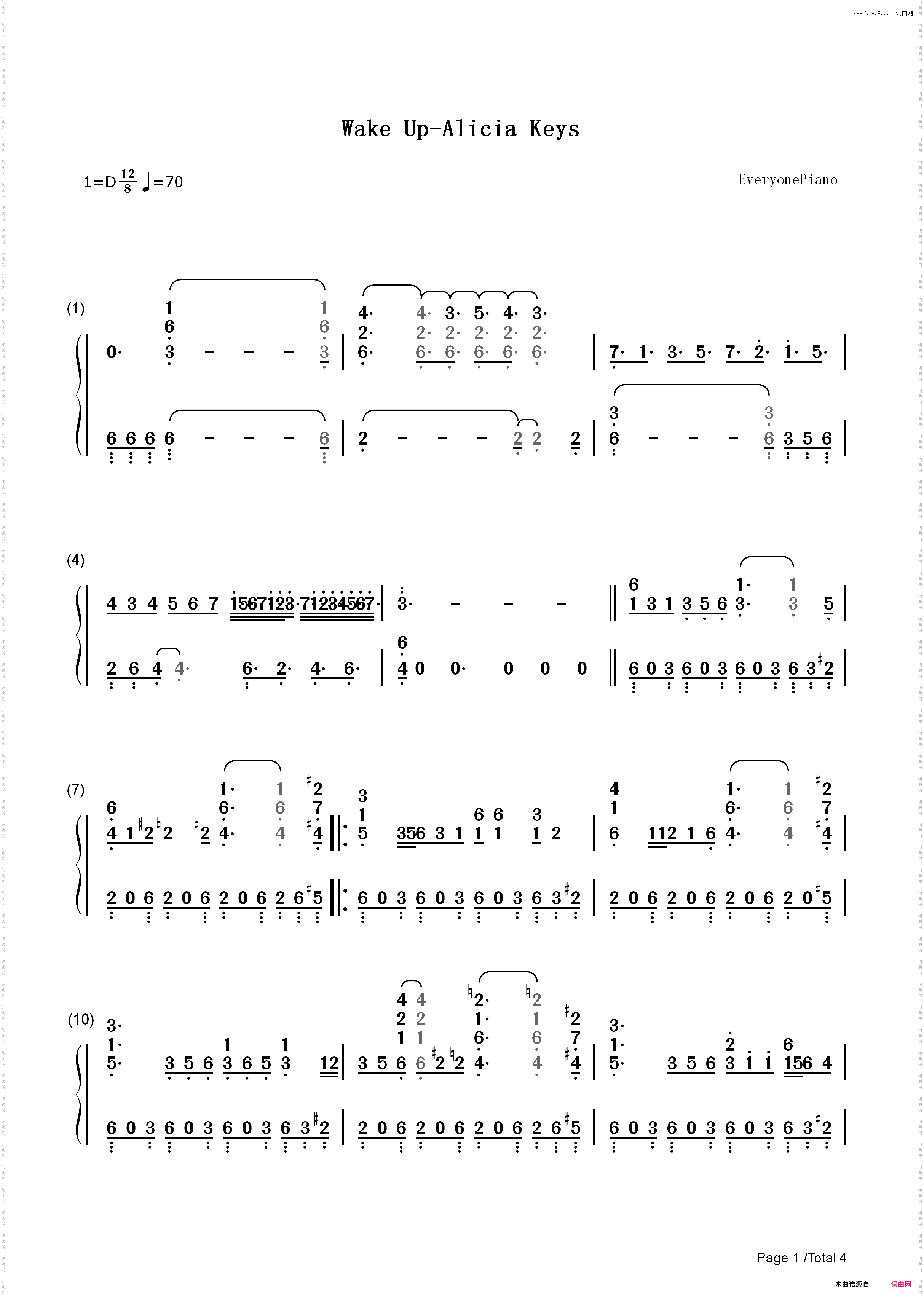 Wake Up-Alicia Keys_简谱版