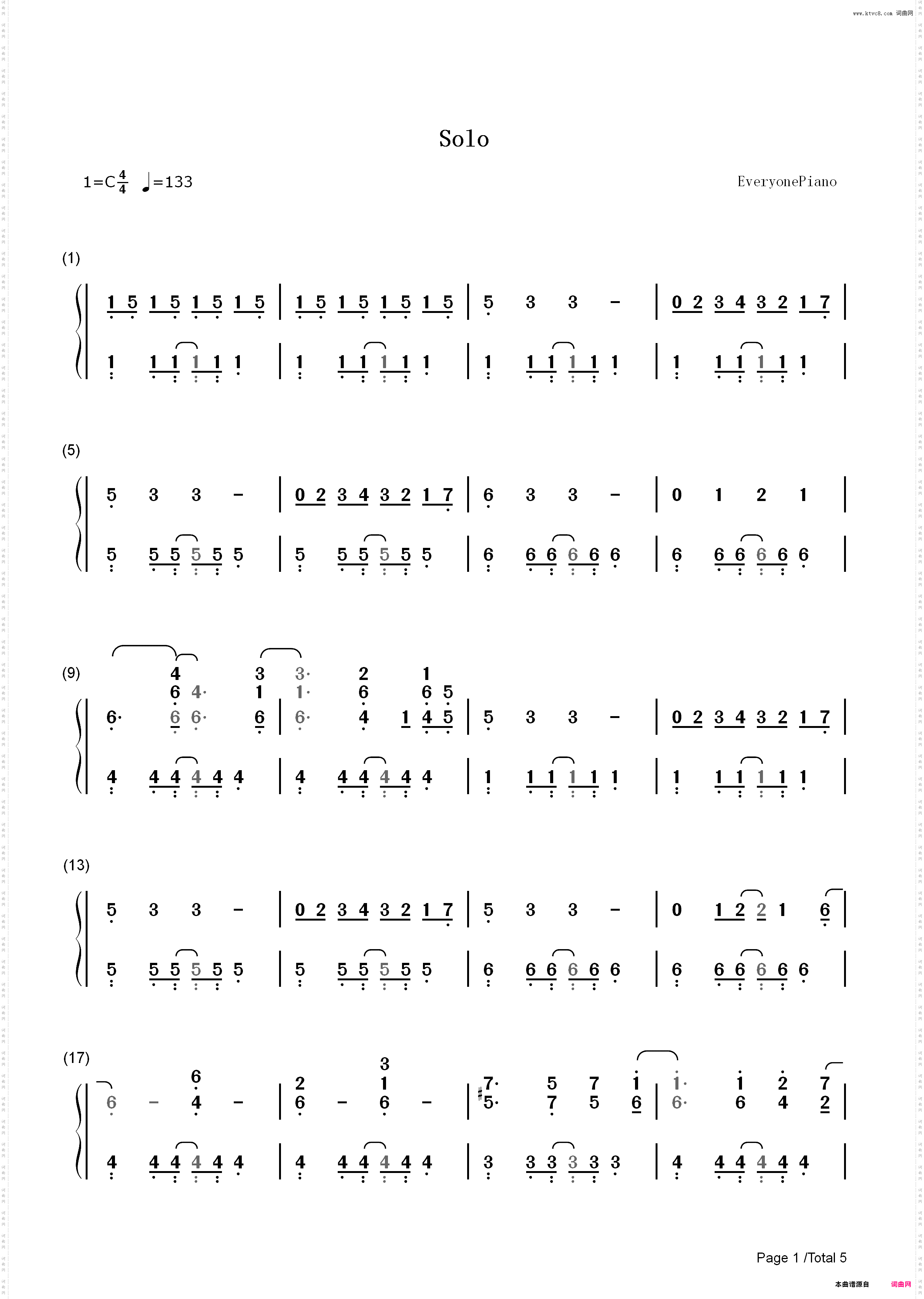 Solo-Demi Lovato_简谱版