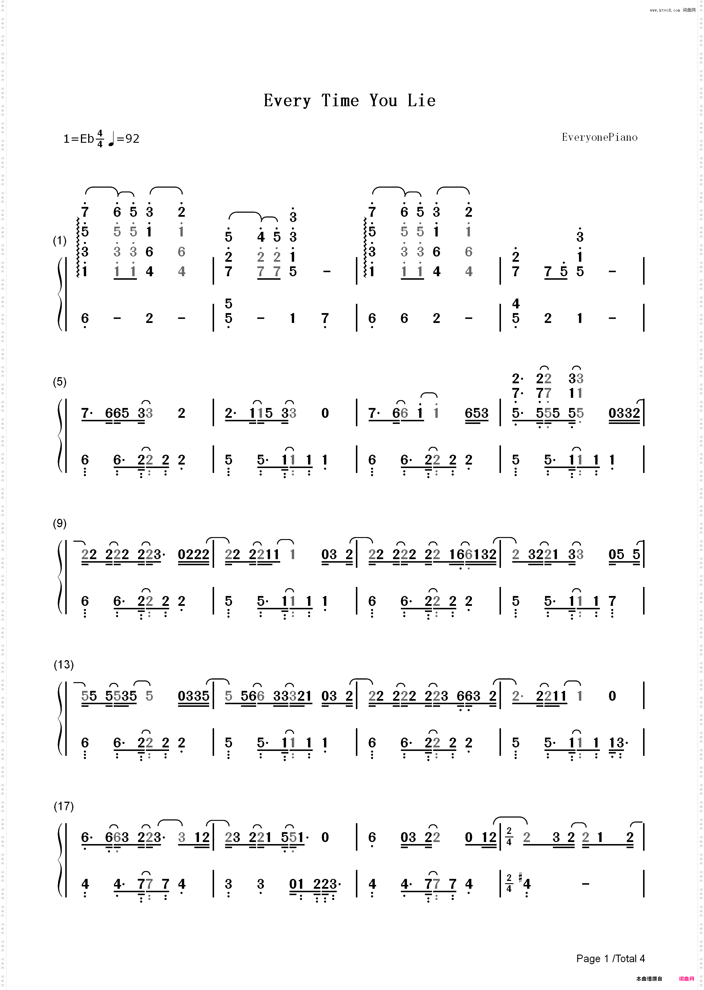 Every Time You Lie-Demi Lovato_简谱版